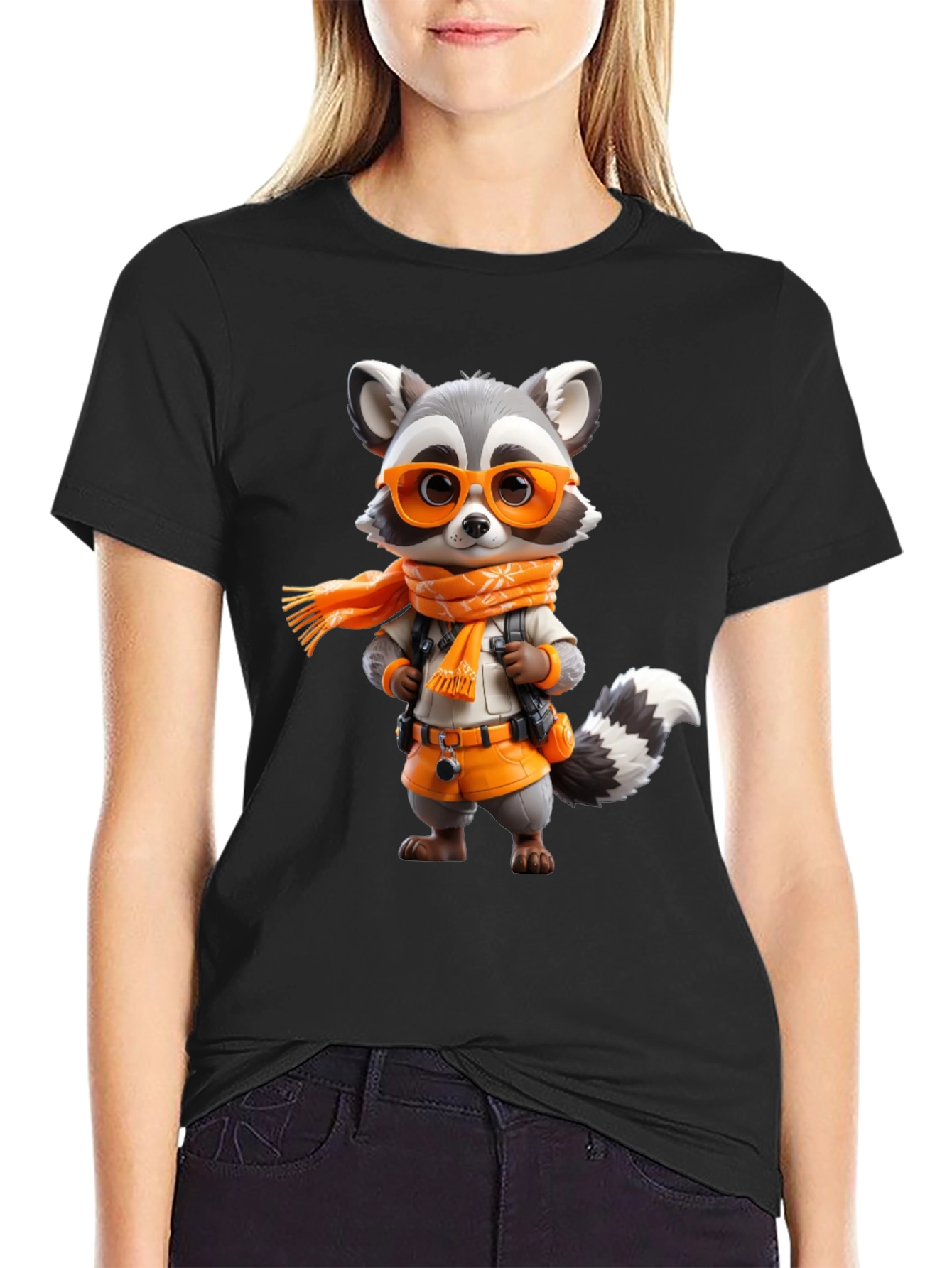 Raccoon Explorer Graphic Tee - Black Casual Shirt