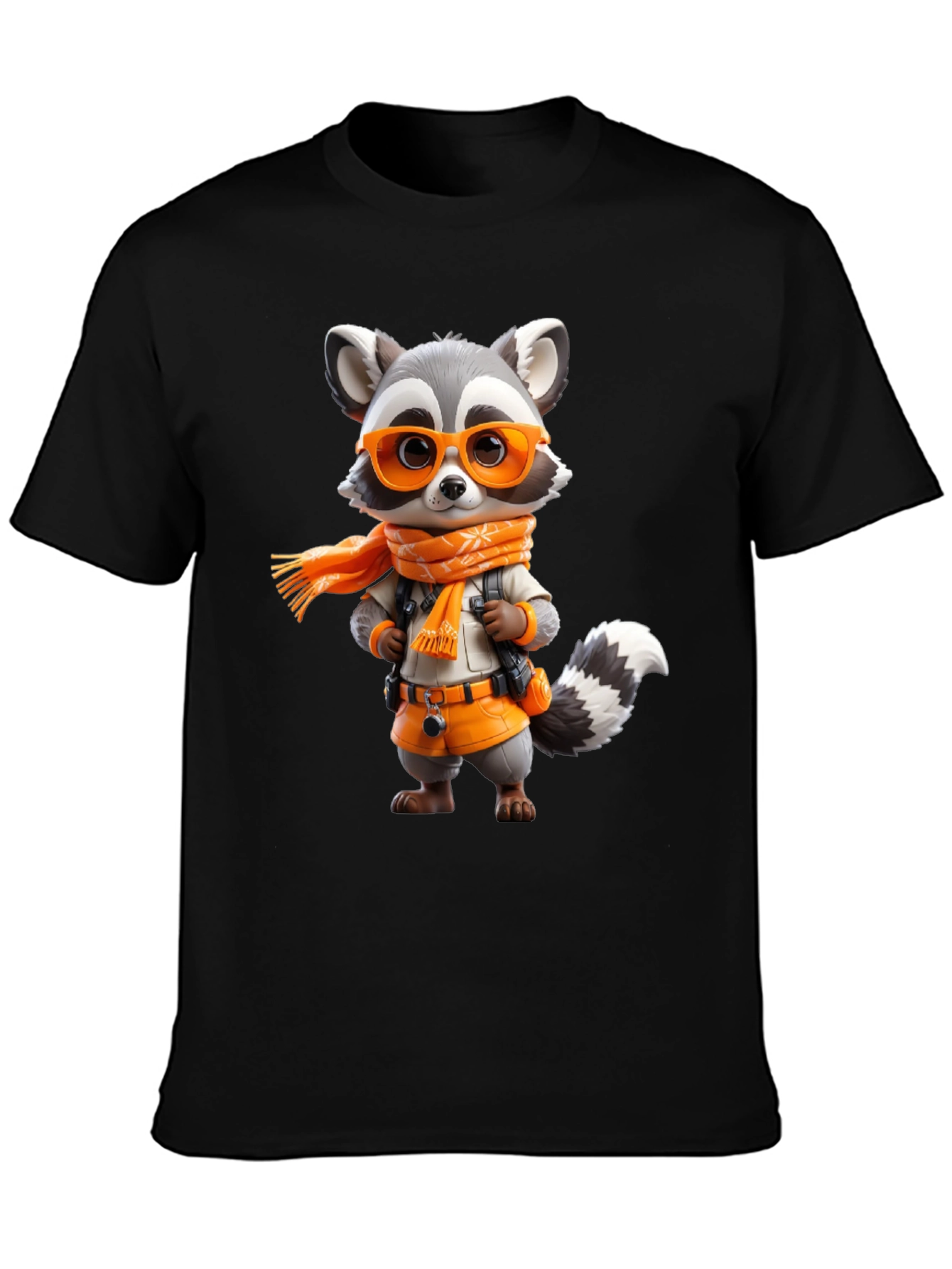 Raccoon Explorer Graphic Tee - Black Casual Shirt