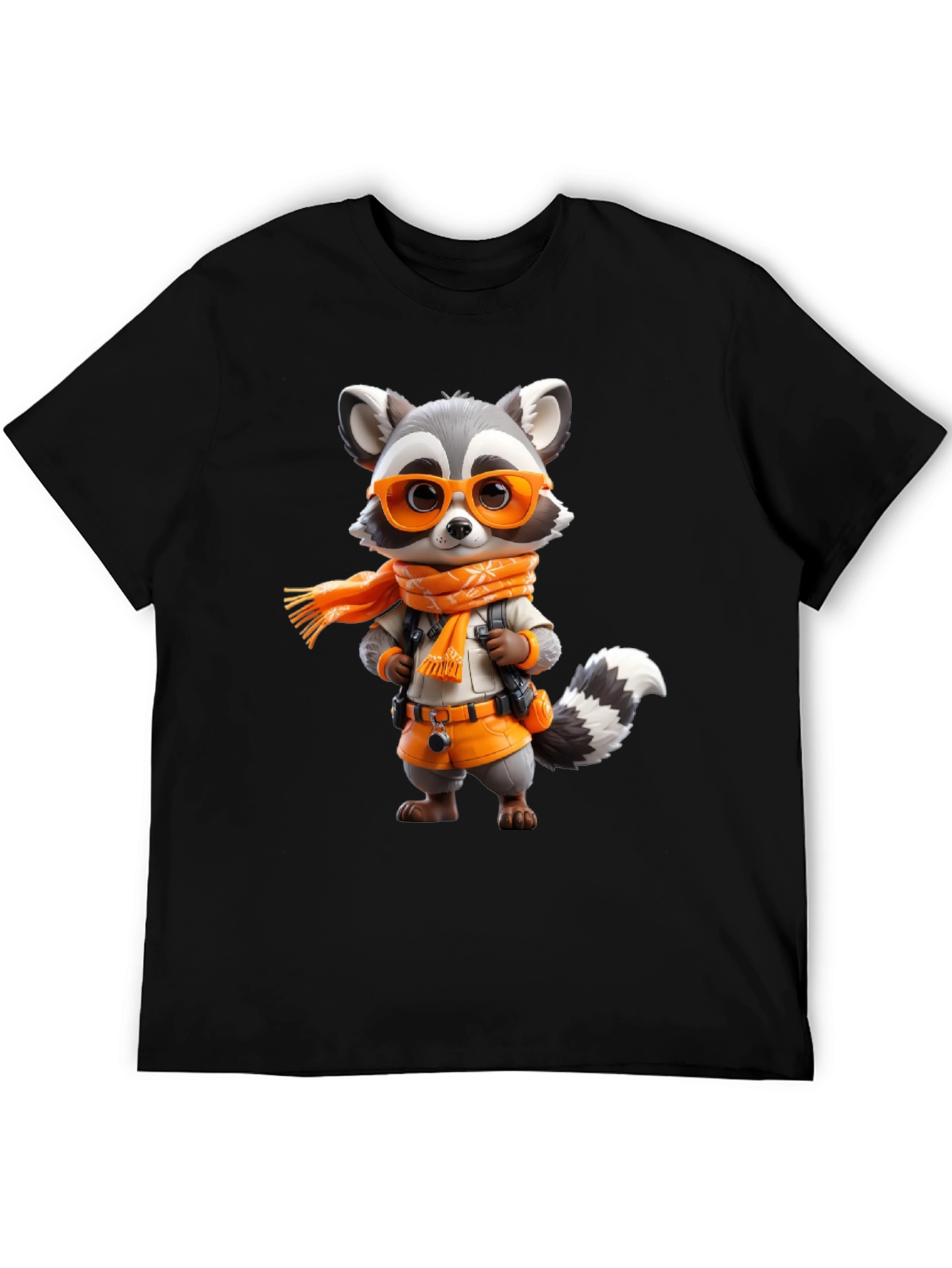Raccoon Explorer Graphic Tee - Black Casual Shirt