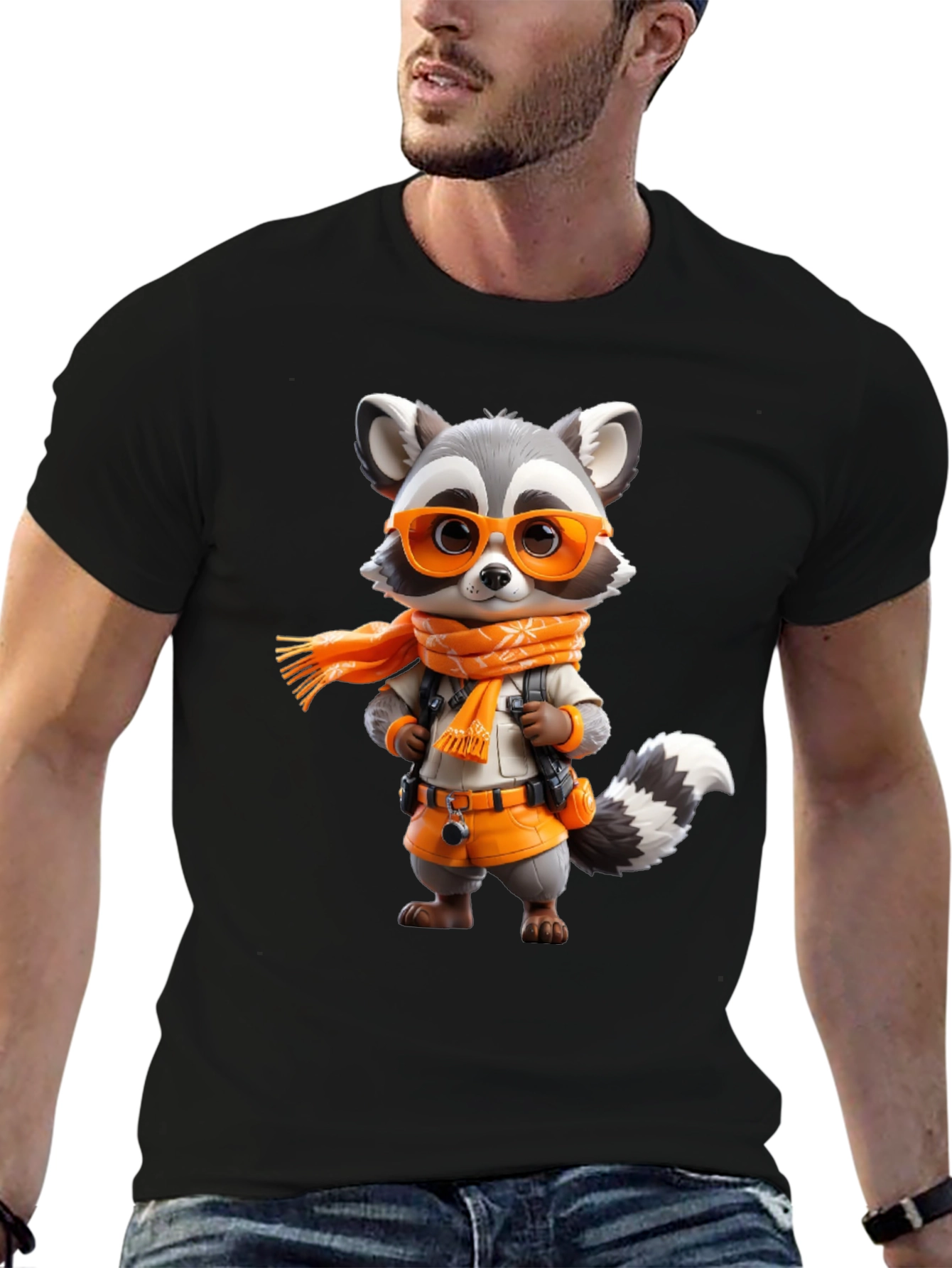 Raccoon Explorer Graphic Tee - Black Casual Shirt