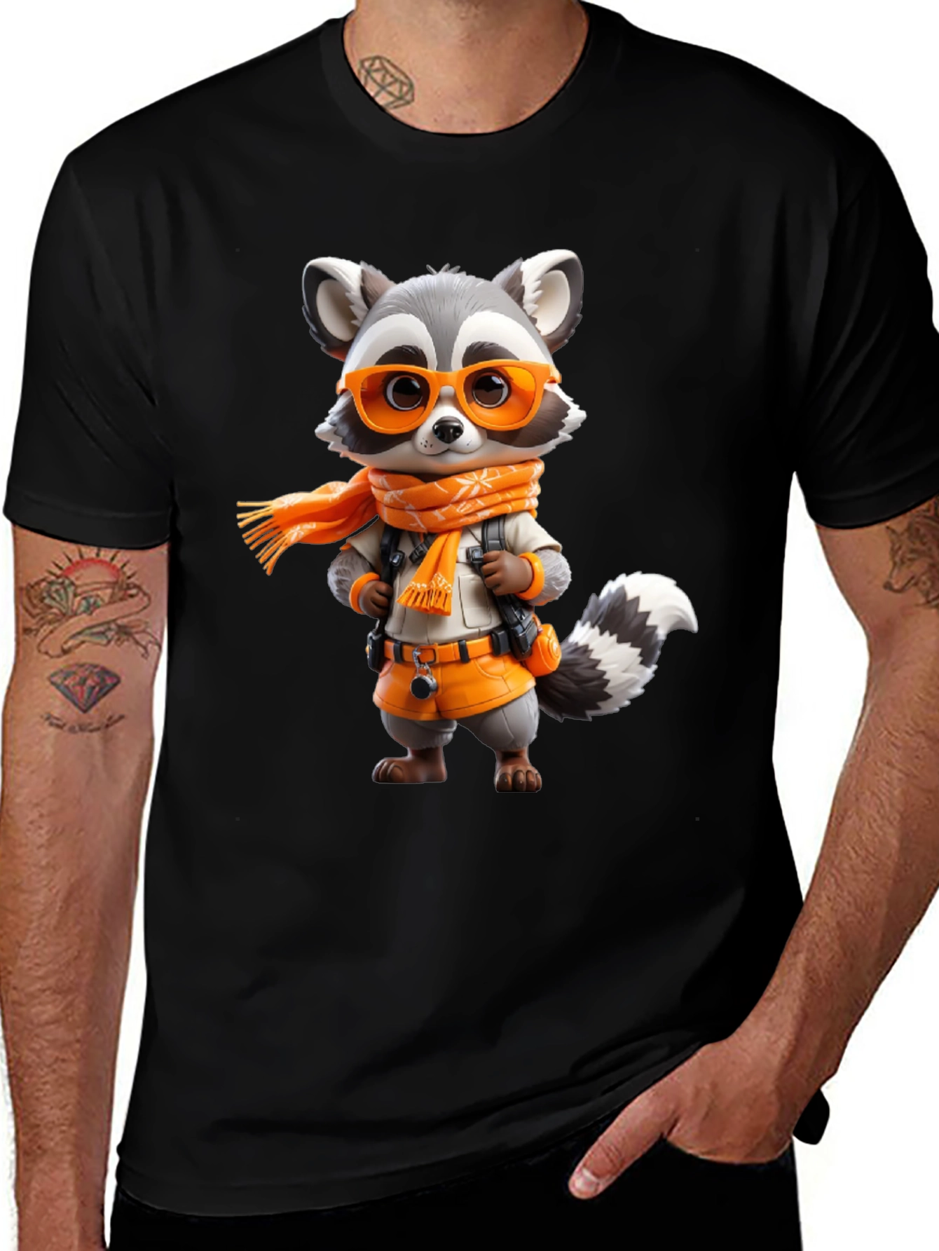 Raccoon Explorer Graphic Tee - Black Casual Shirt