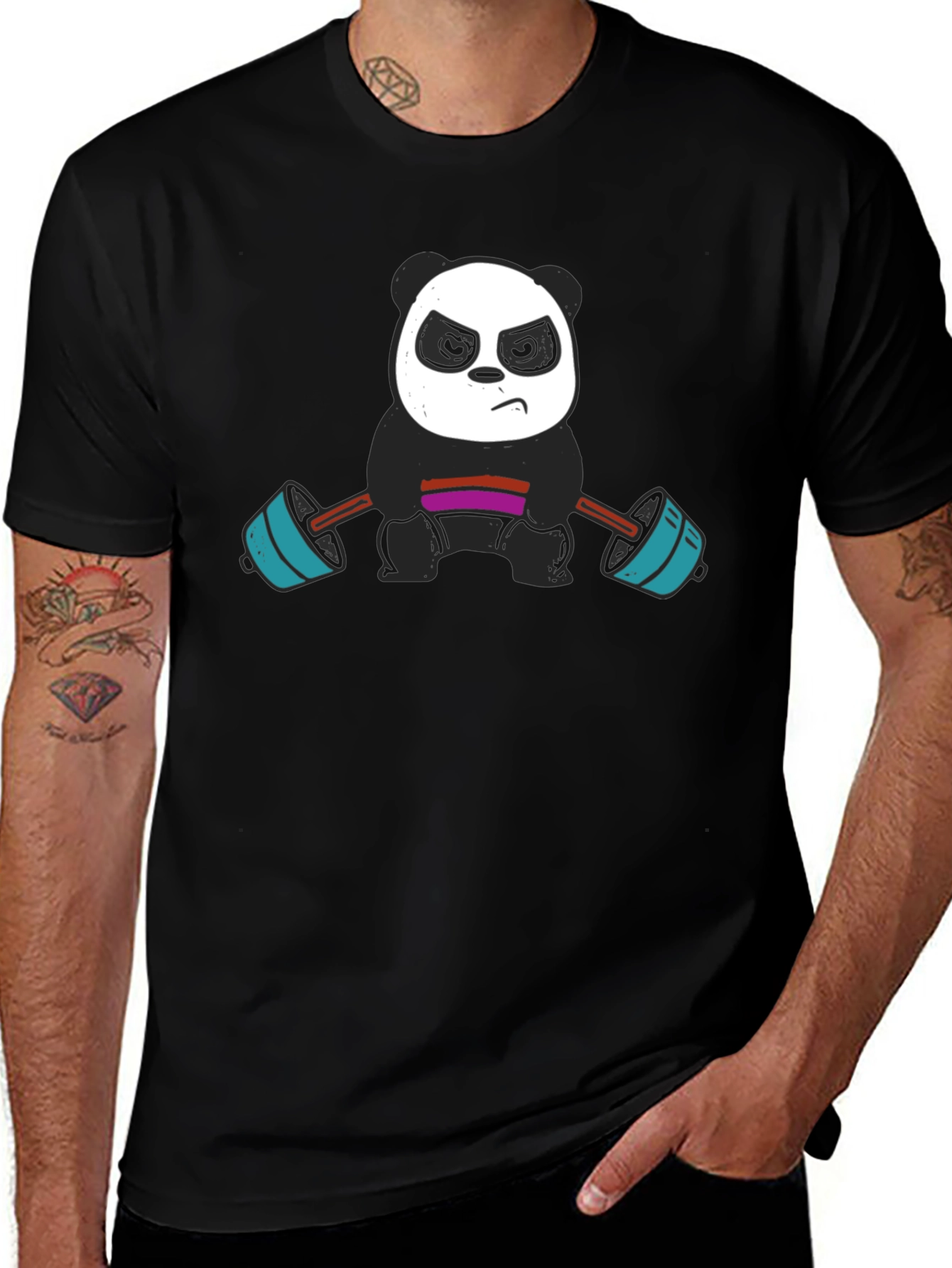 Weightlifting Panda Graphic Tee - Black Cotton T-Shirt