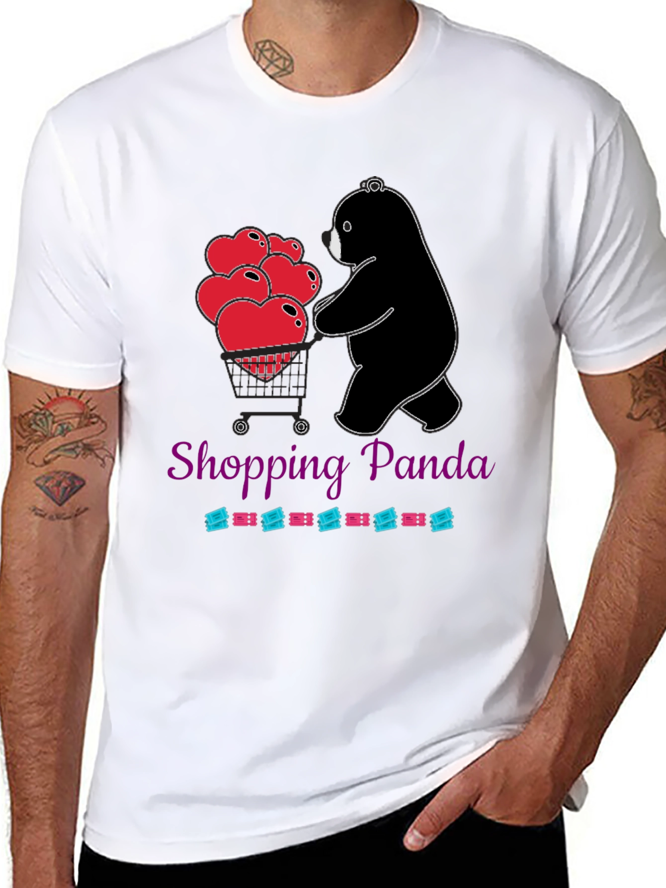 Shopping Panda T-Shirt with Hearts