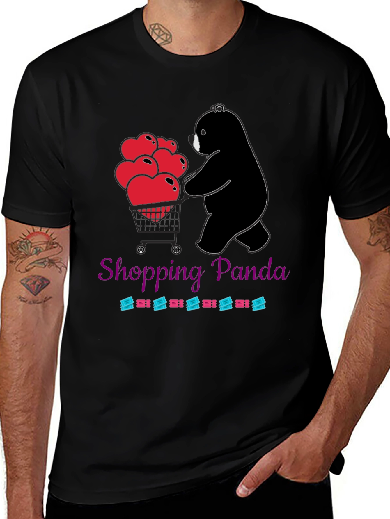 Shopping Panda T-Shirt with Hearts