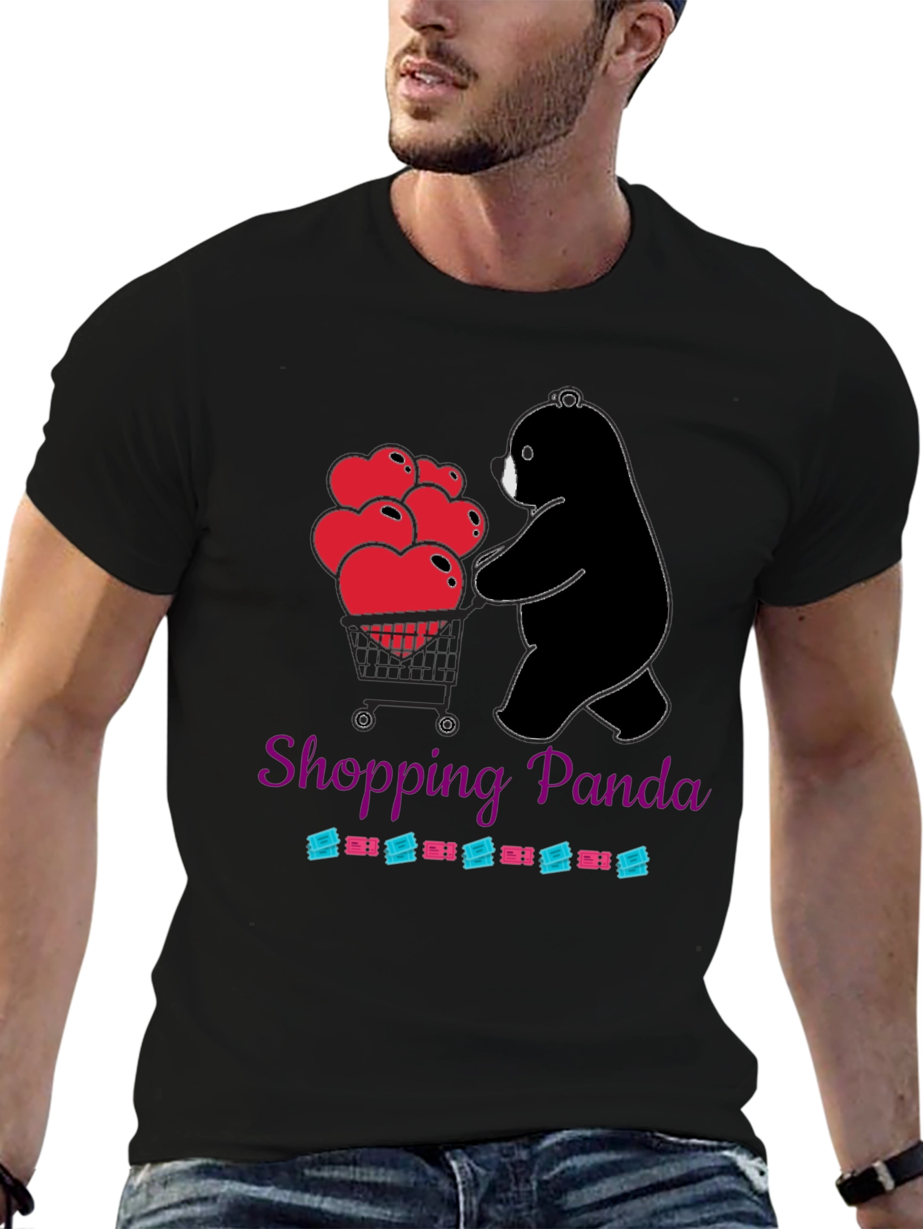 Shopping Panda T-Shirt with Hearts