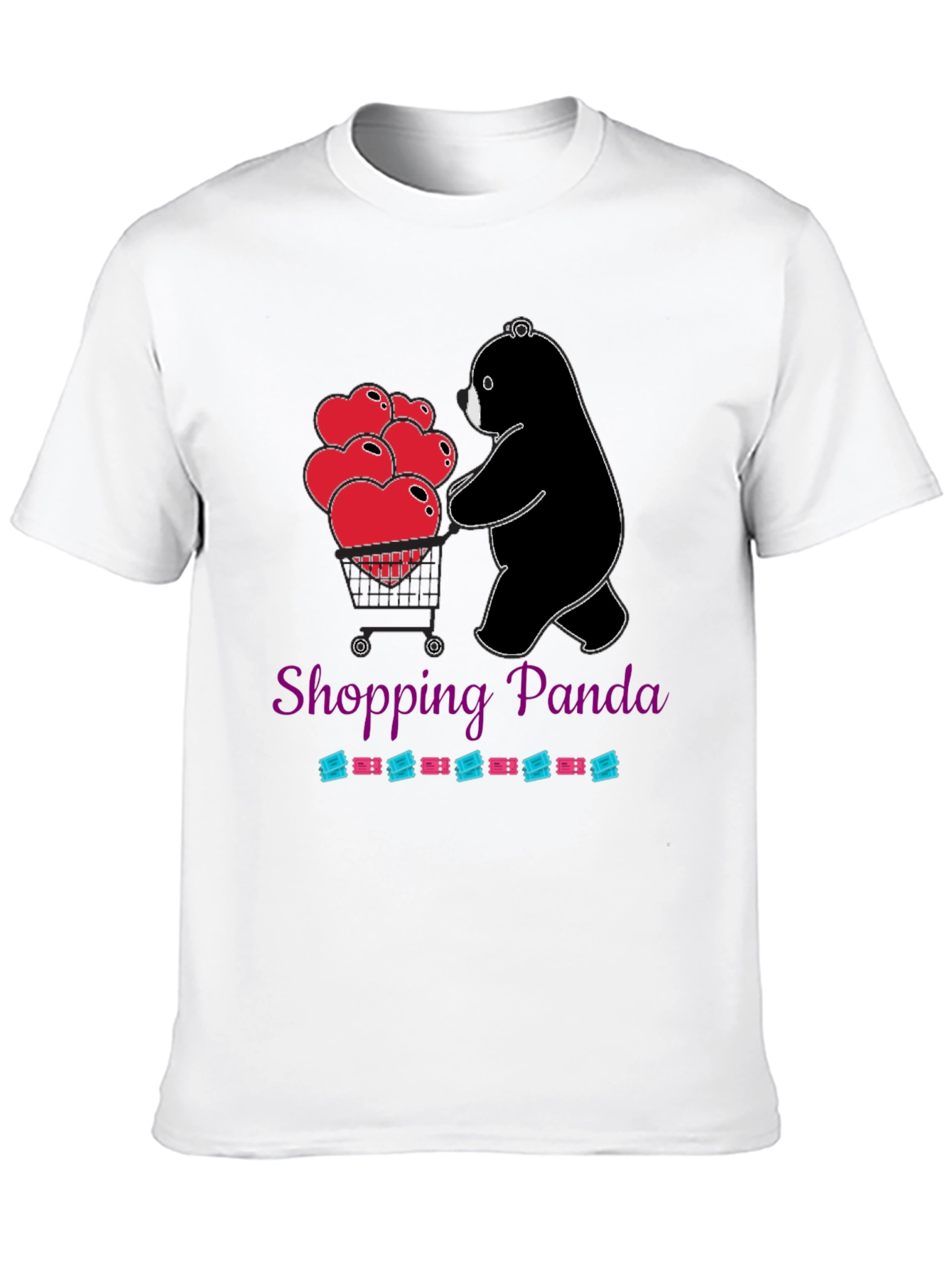 Shopping Panda T-Shirt with Hearts
