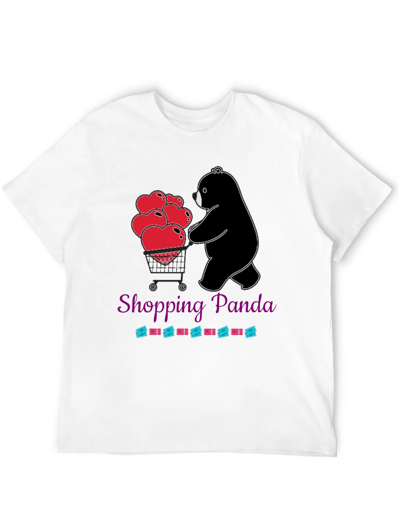 Shopping Panda T-Shirt with Hearts