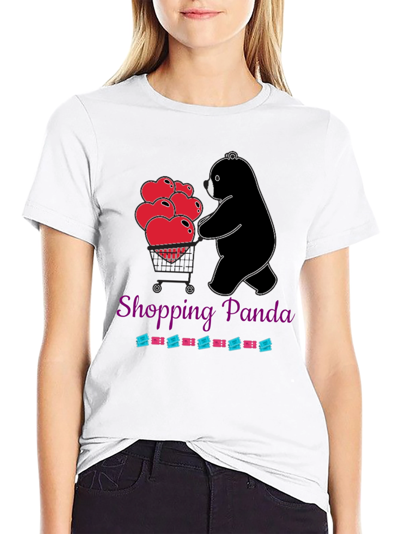 Shopping Panda T-Shirt with Hearts