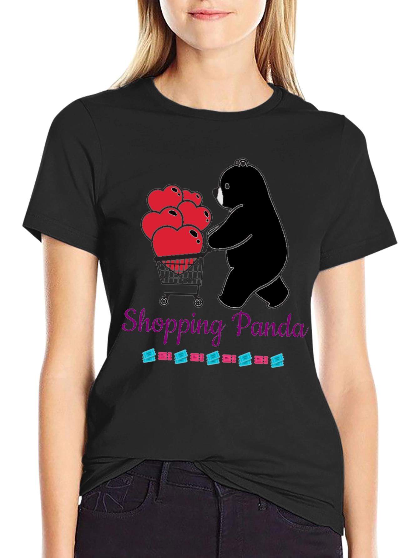 Shopping Panda T-Shirt with Hearts