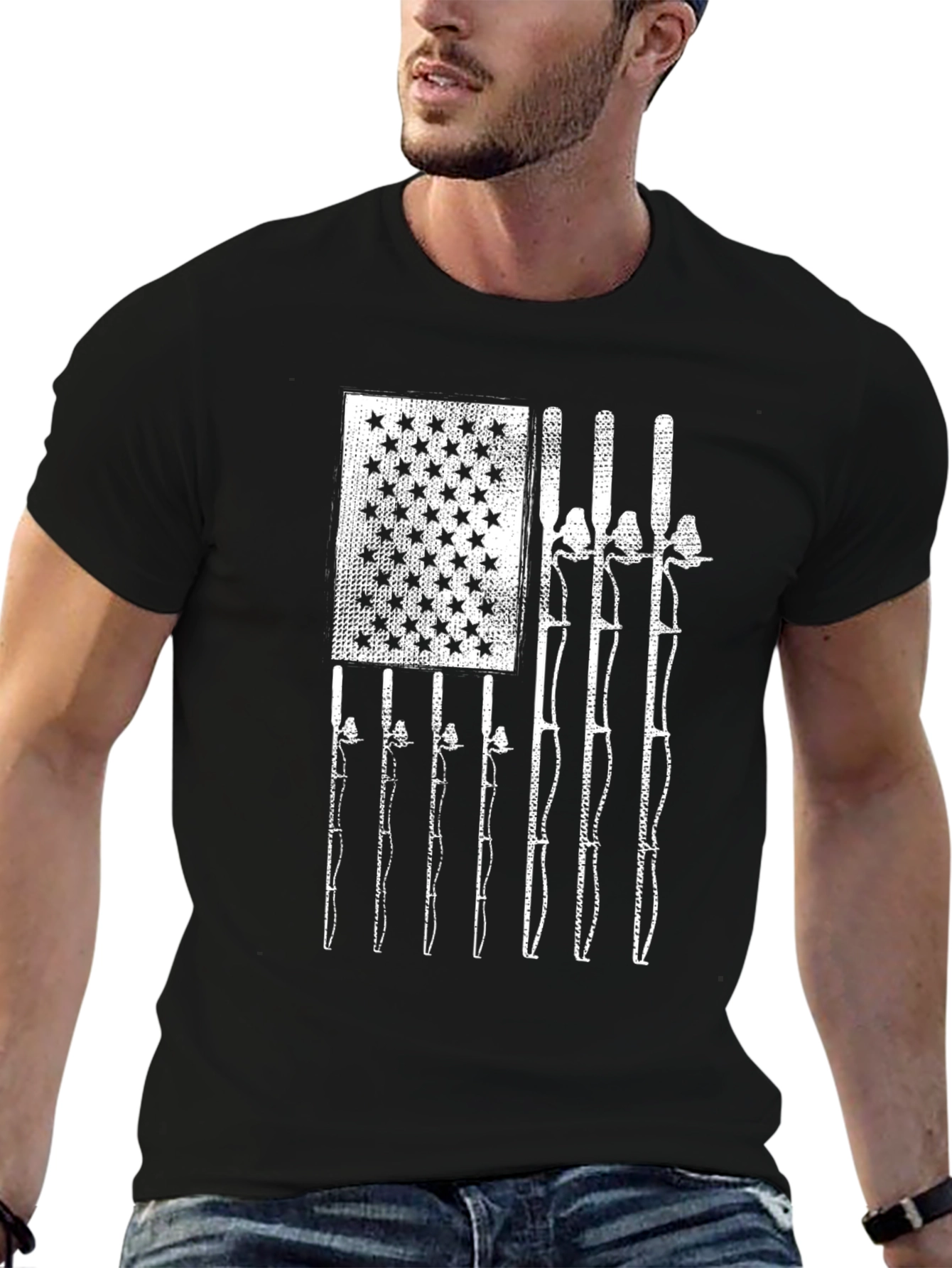 Fishing Rod American Flag T-Shirt
