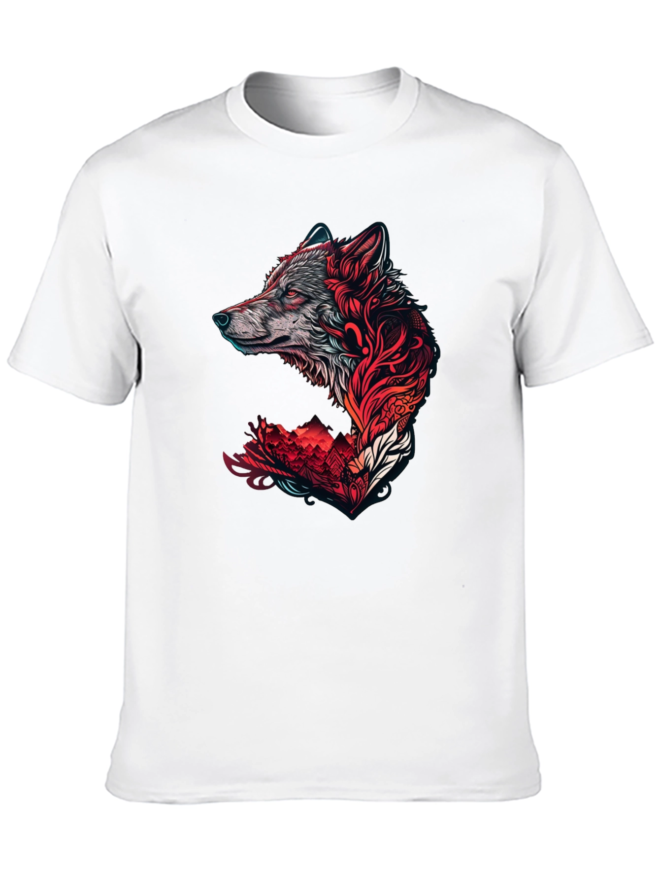Wolf Graphic Print Crew Neck Tee - Black