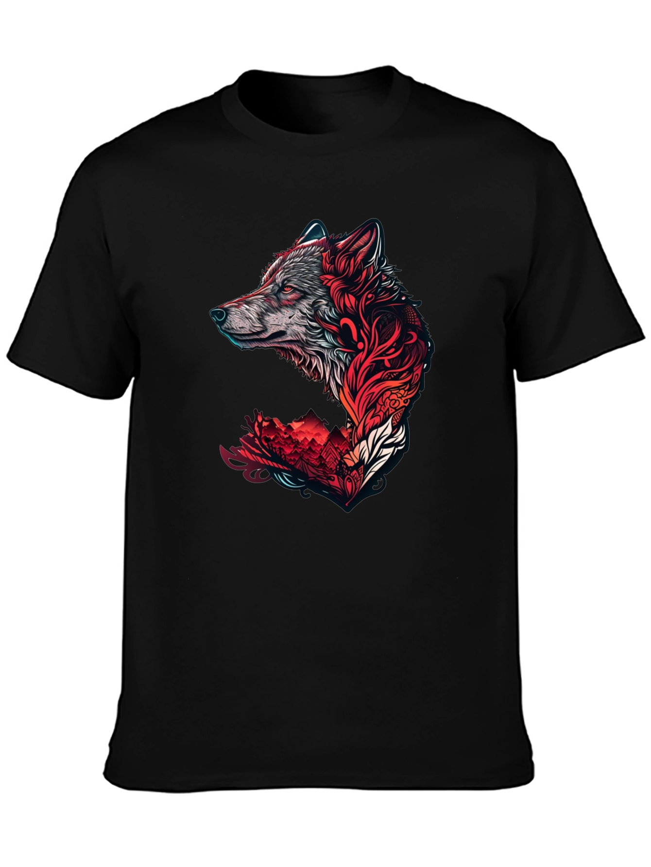 Wolf Graphic Print Crew Neck Tee - Black
