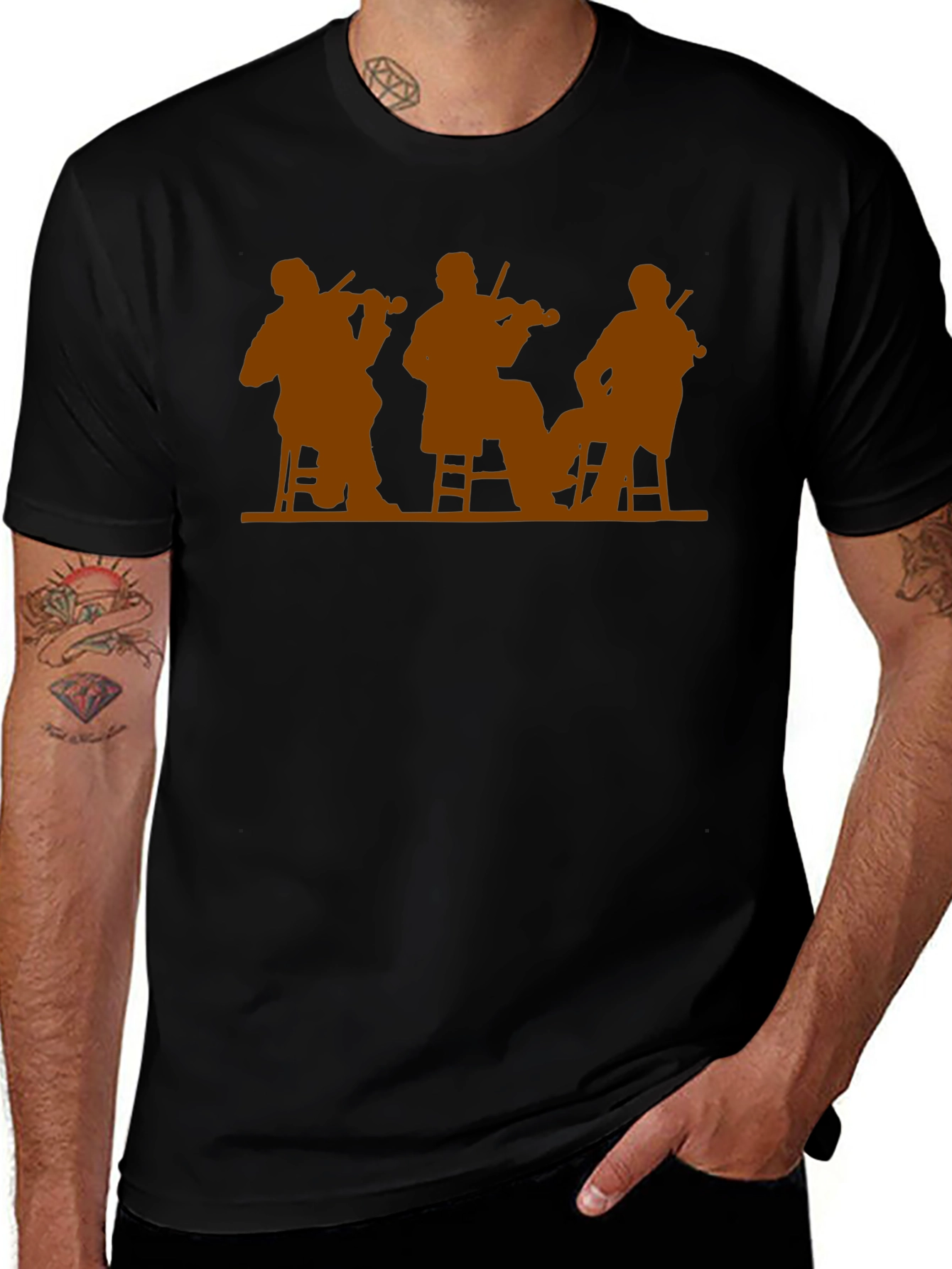 Musician Trio Silhouette Tee - Black Cotton T-Shirt