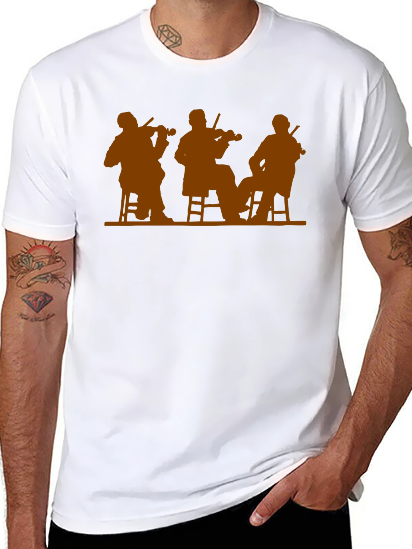 Musician Trio Silhouette Tee - Black Cotton T-Shirt