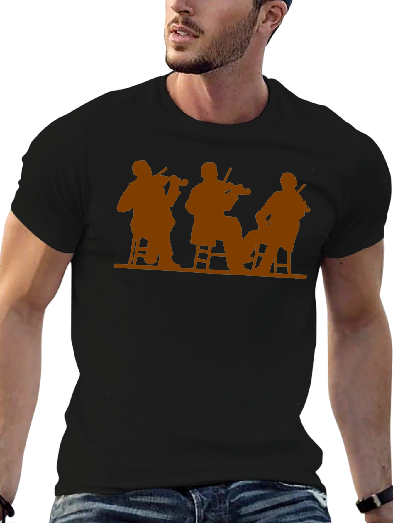 Musician Trio Silhouette Tee - Black Cotton T-Shirt