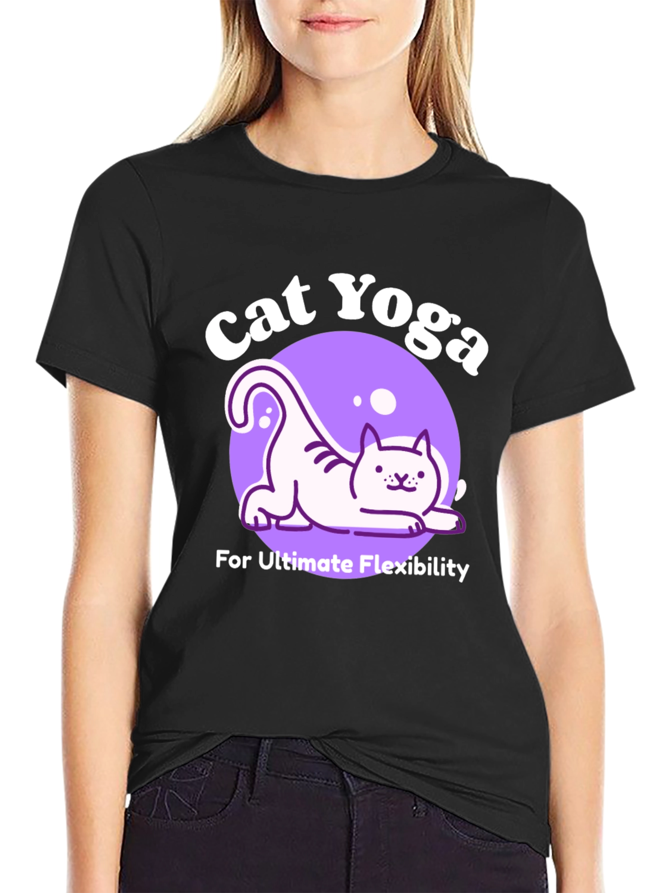Cat Yoga Black T-Shirt - Ultimate Flexibility