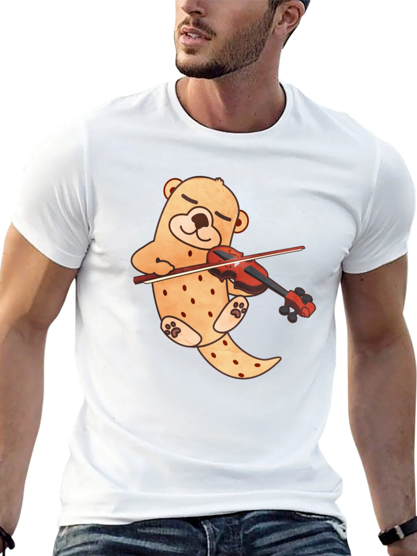 Cute Bear Violinist Black T-Shirt