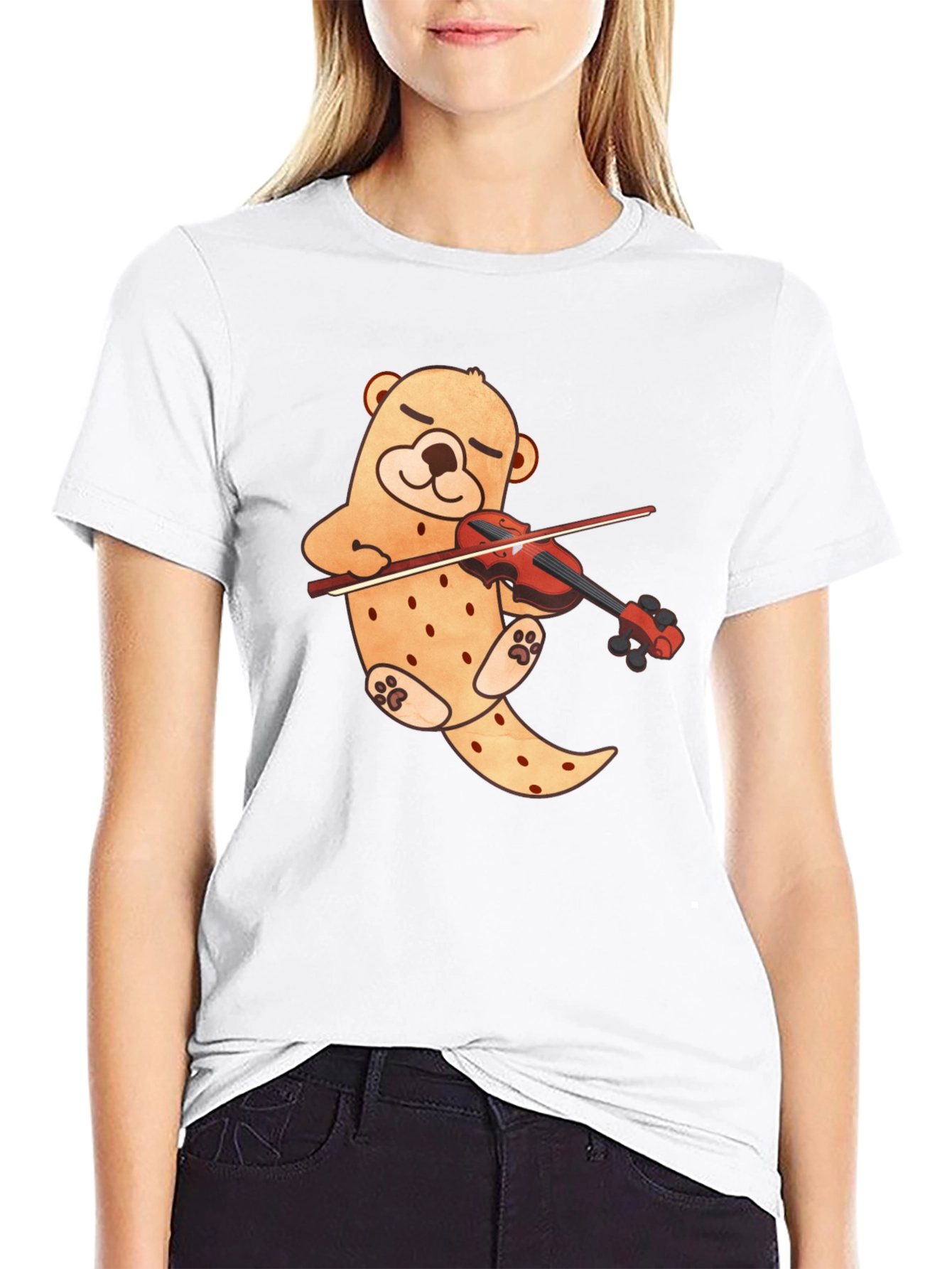 Cute Bear Violinist Black T-Shirt