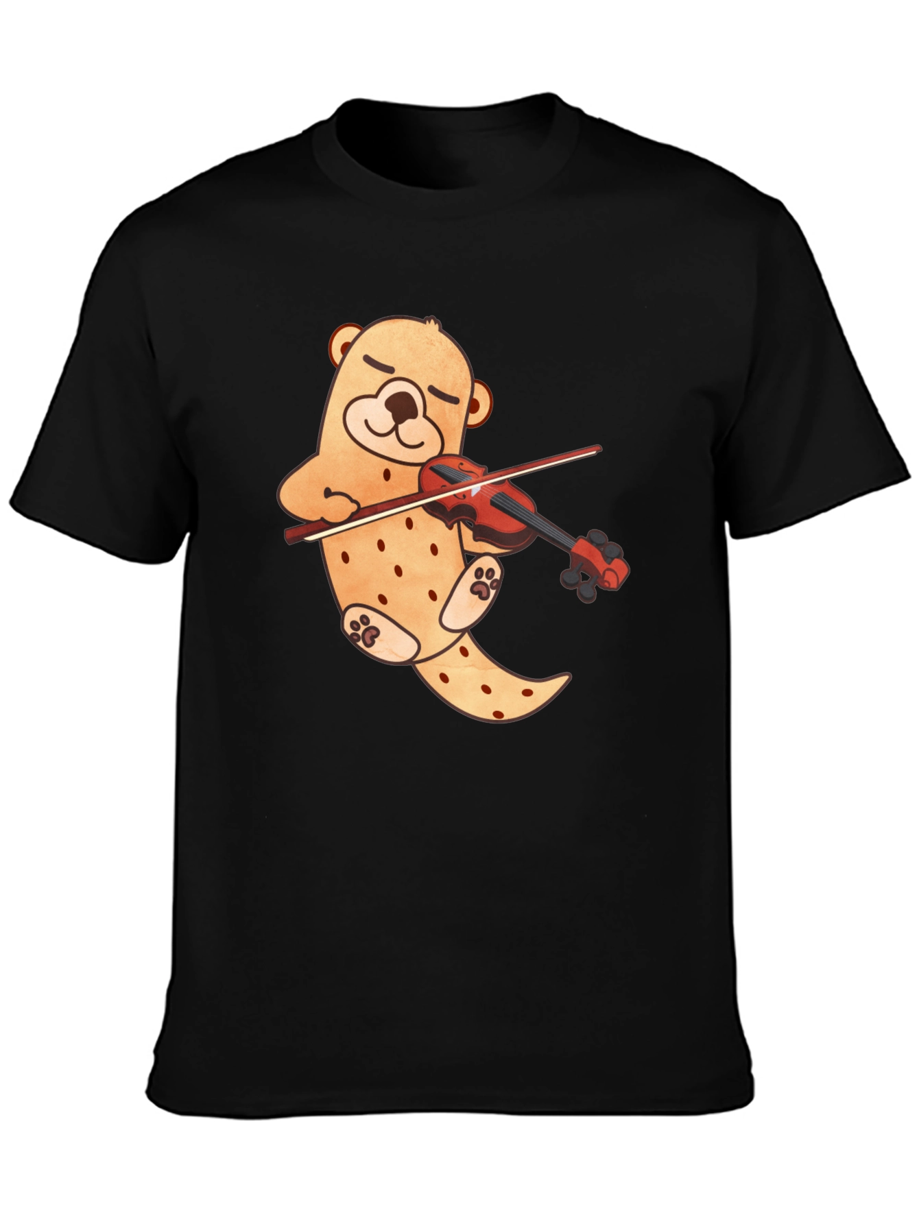 Cute Bear Violinist Black T-Shirt