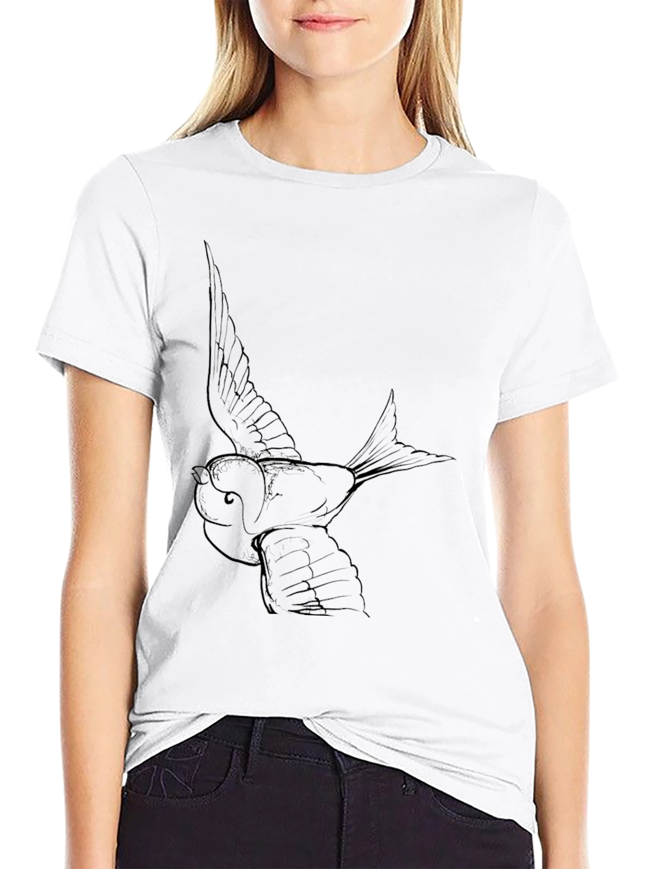 Mens Black T-Shirt with Bird Graphic Print