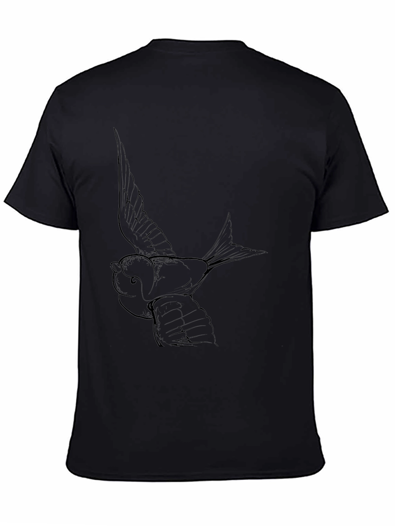 Mens Black T-Shirt with Bird Graphic Print