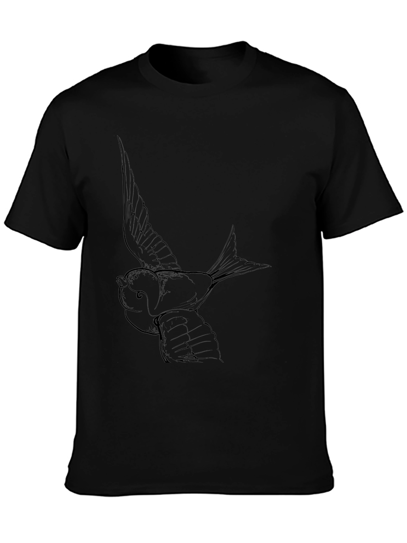 Mens Black T-Shirt with Bird Graphic Print