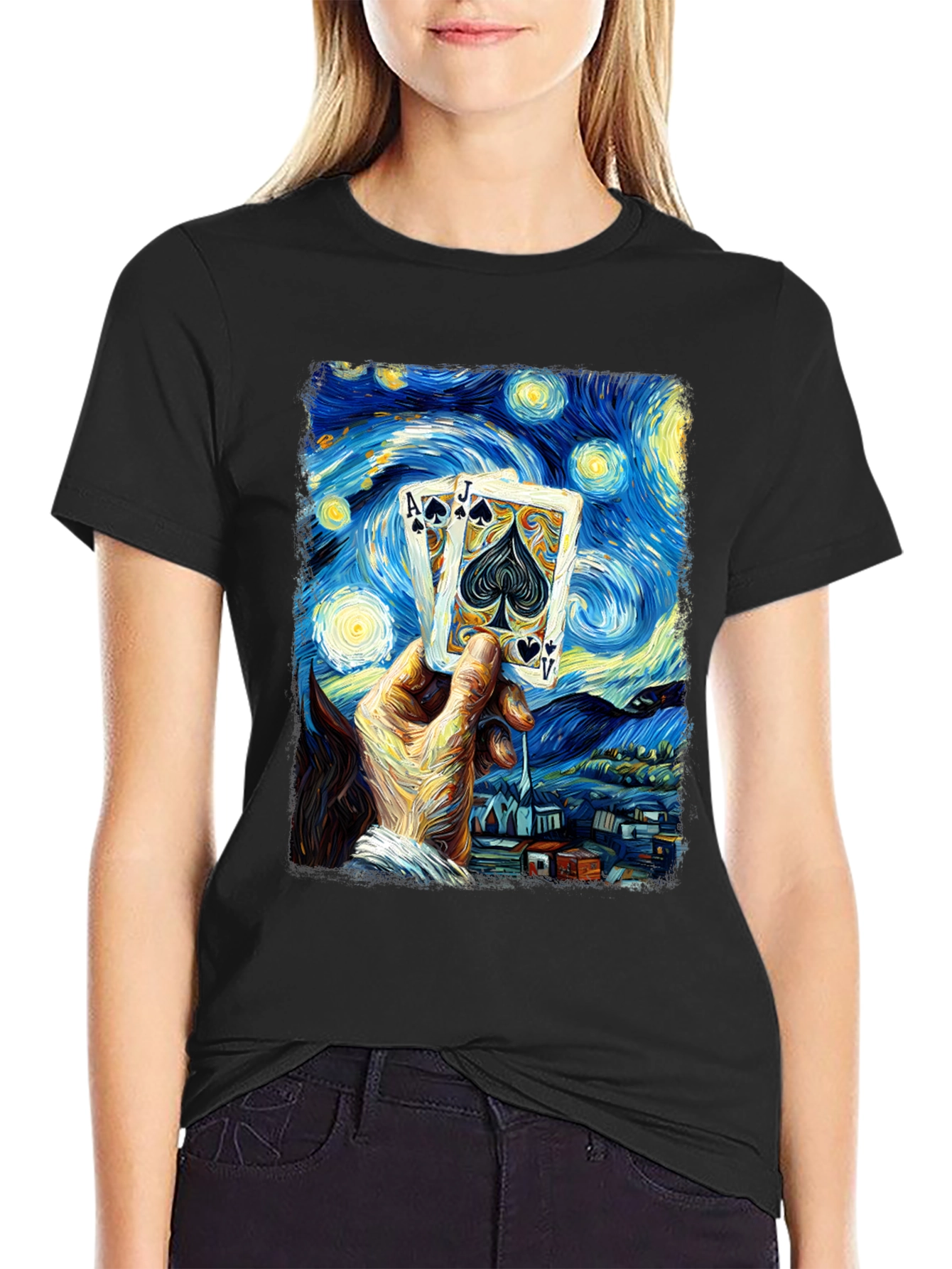 Starry Night Poker T-Shirt - Ace Jack Spade Design