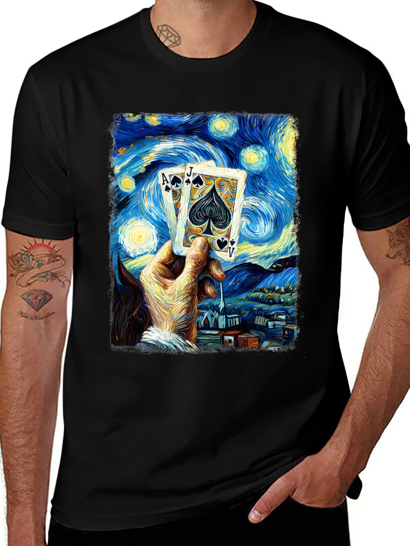 Starry Night Poker T-Shirt - Ace Jack Spade Design