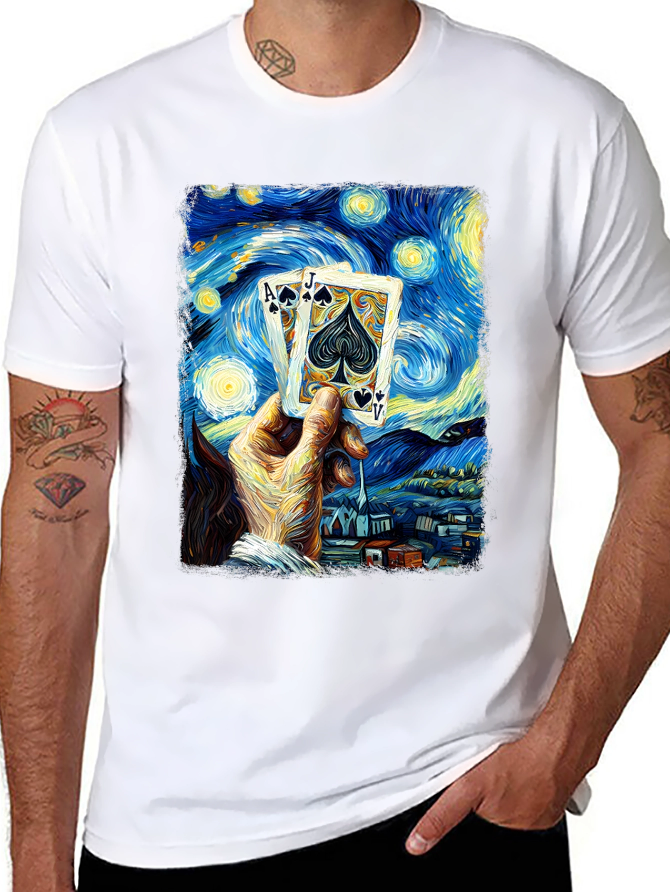 Starry Night Poker T-Shirt - Ace Jack Spade Design