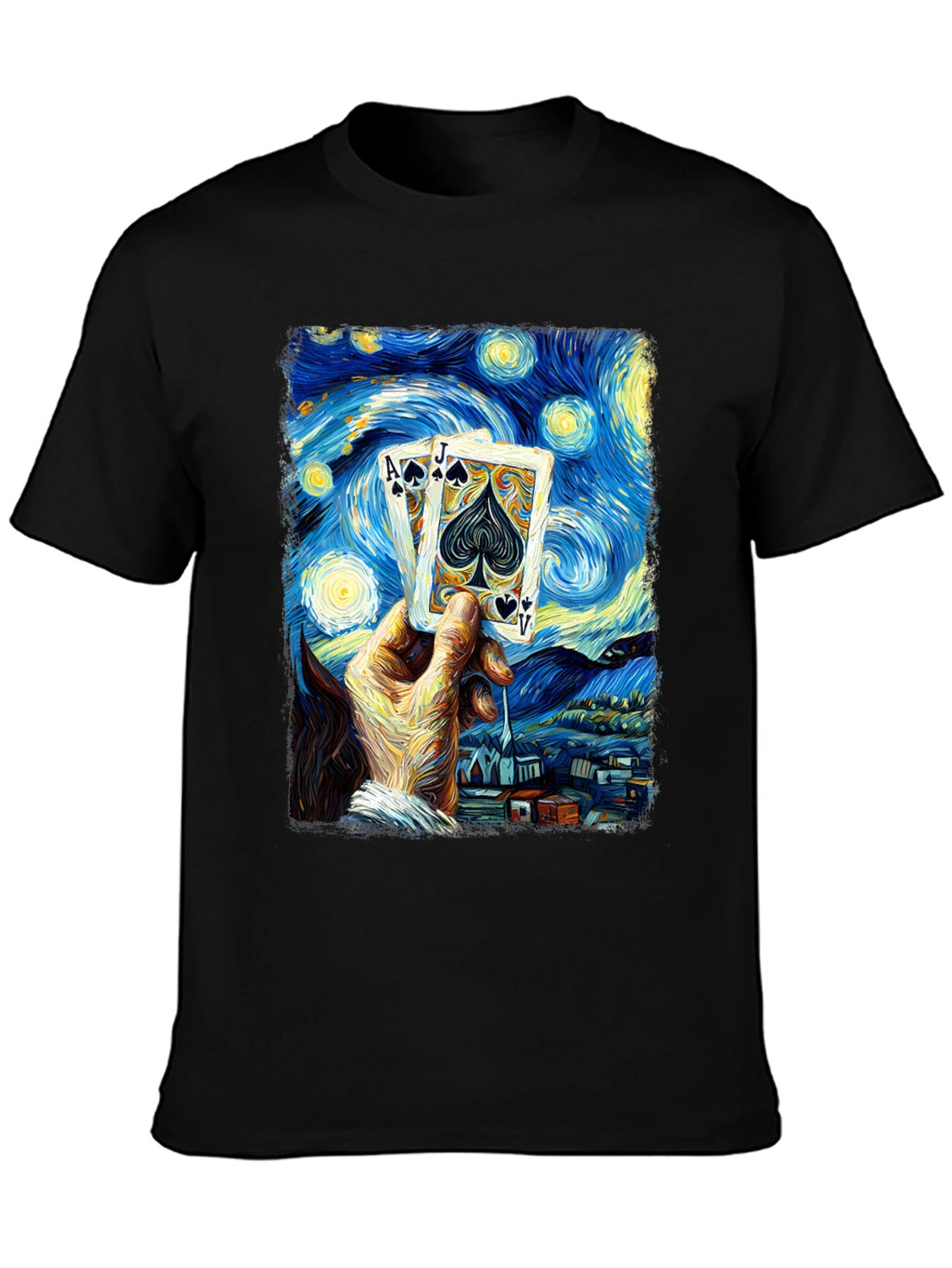 Starry Night Poker T-Shirt - Ace Jack Spade Design