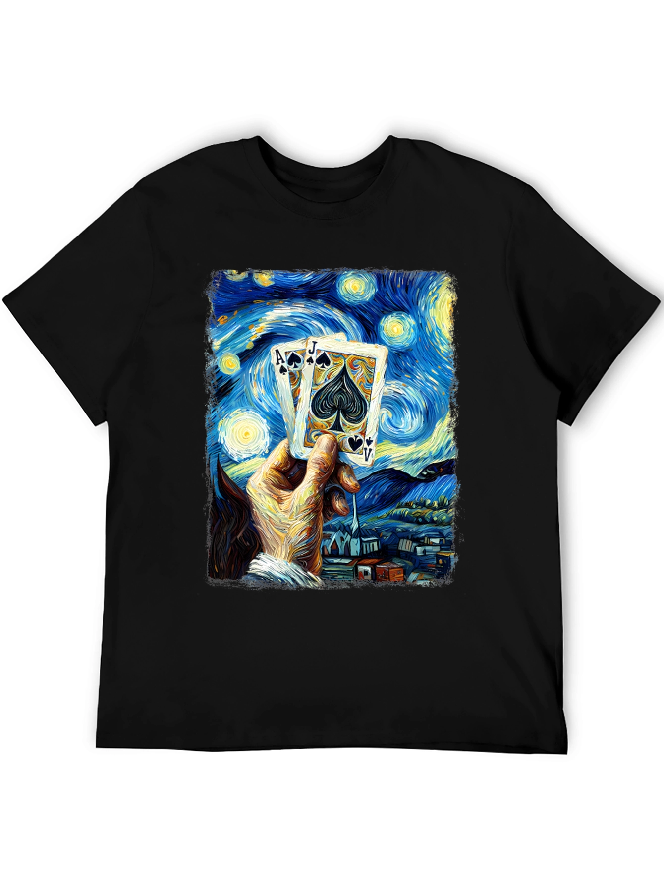 Starry Night Poker T-Shirt - Ace Jack Spade Design
