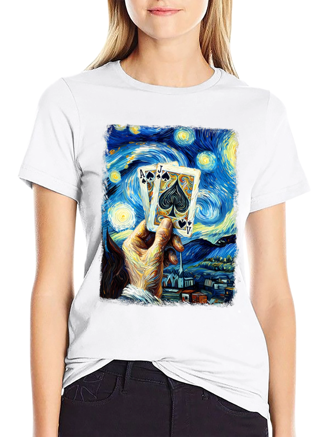 Starry Night Poker T-Shirt - Ace Jack Spade Design