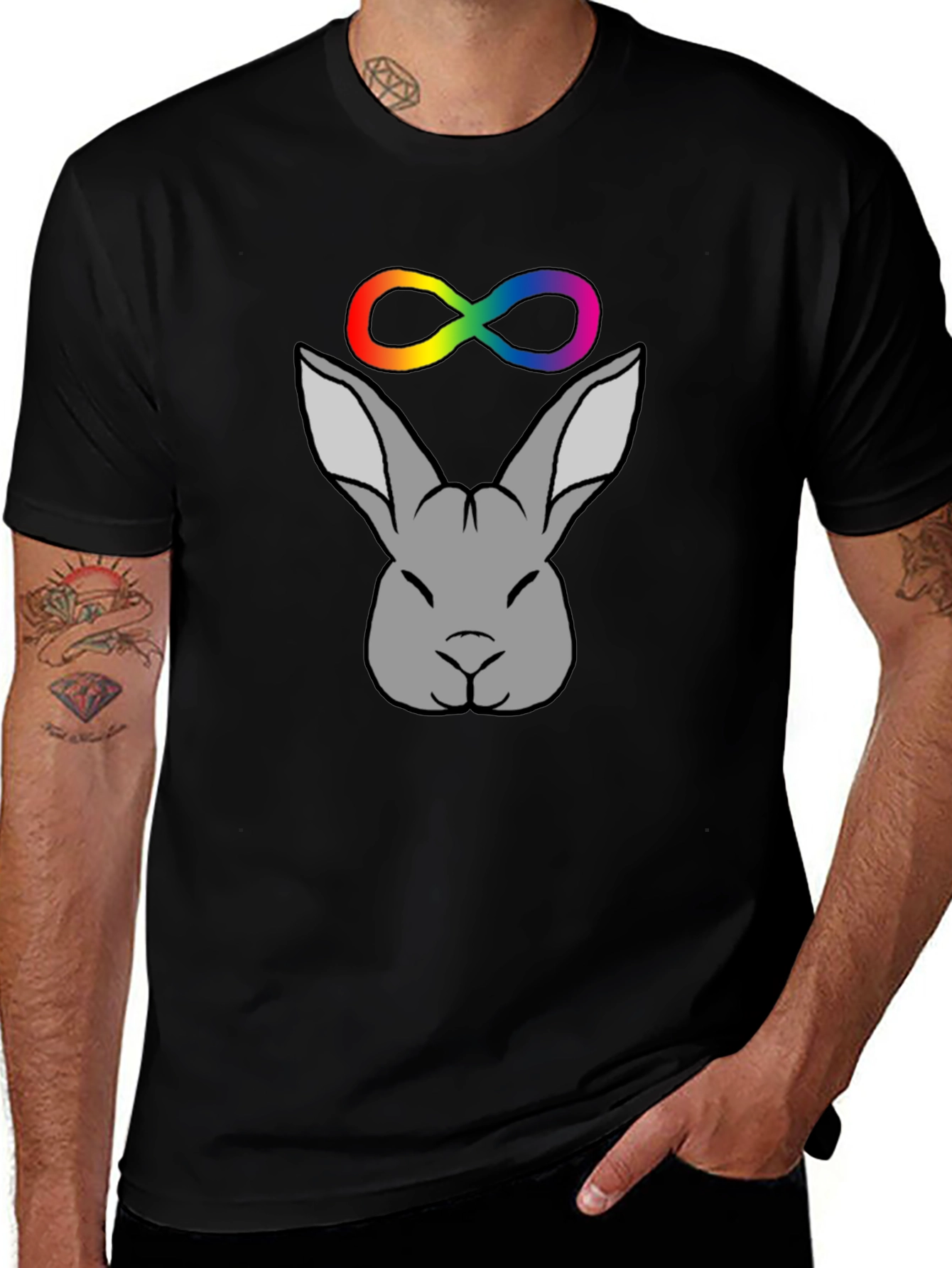 Rabbit Infinity Symbol Graphic Tee - Black Unisex T-Shirt
