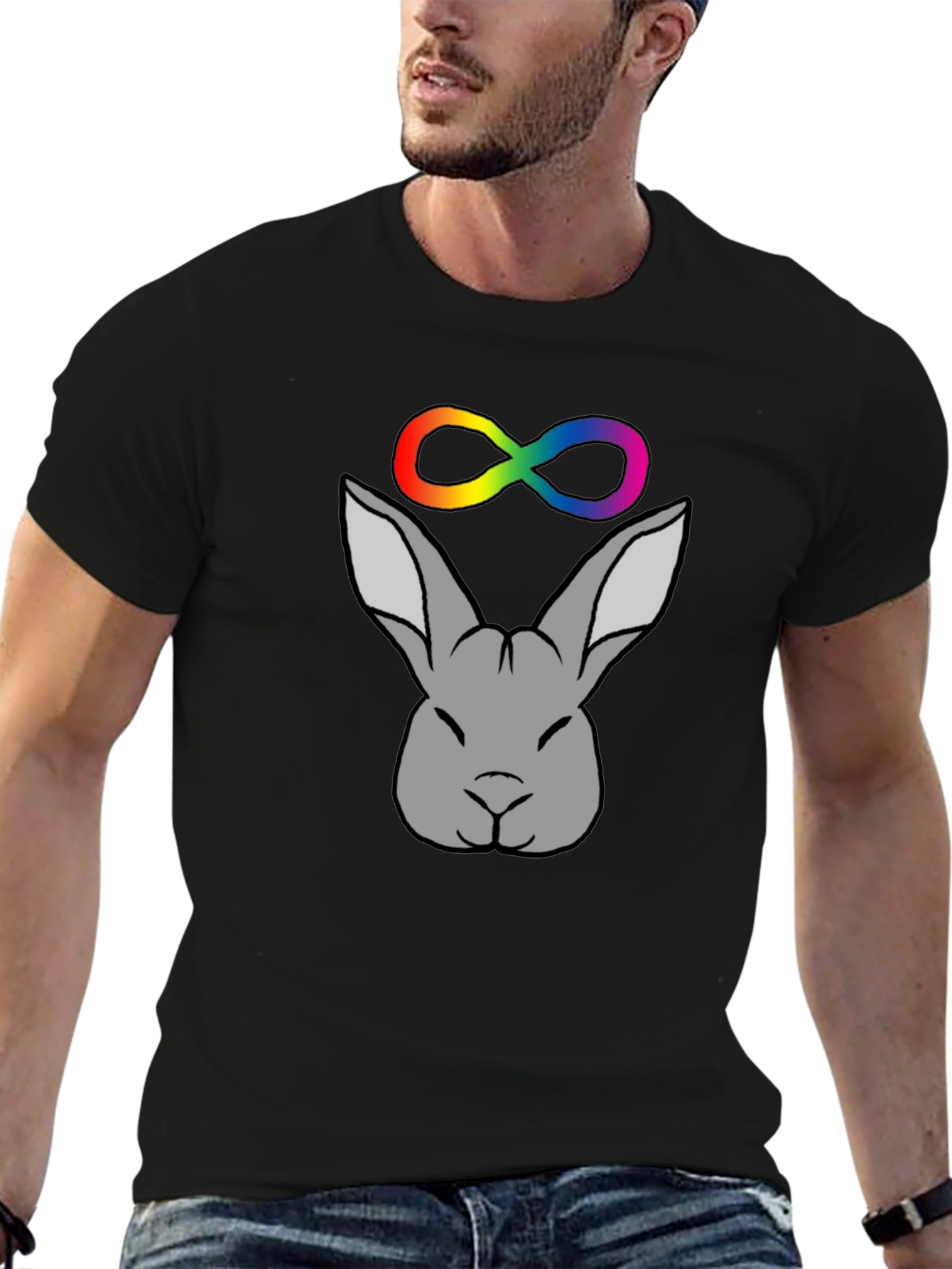 Rabbit Infinity Symbol Graphic Tee - Black Unisex T-Shirt