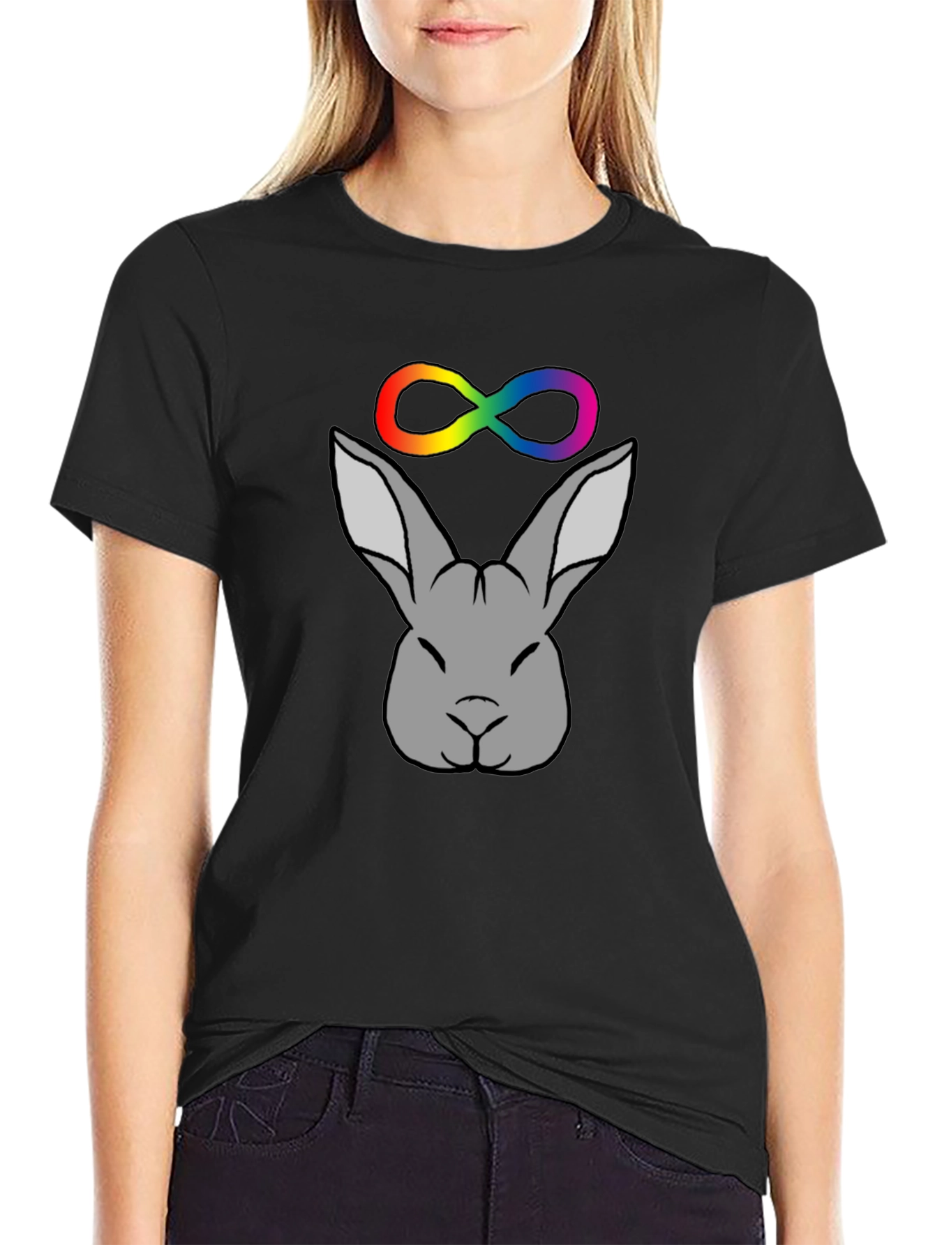 Rabbit Infinity Symbol Graphic Tee - Black Unisex T-Shirt
