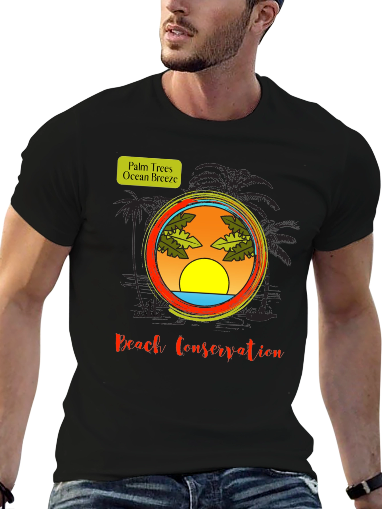Beach Conservation T-Shirt - Palm Trees and Ocean Breeze