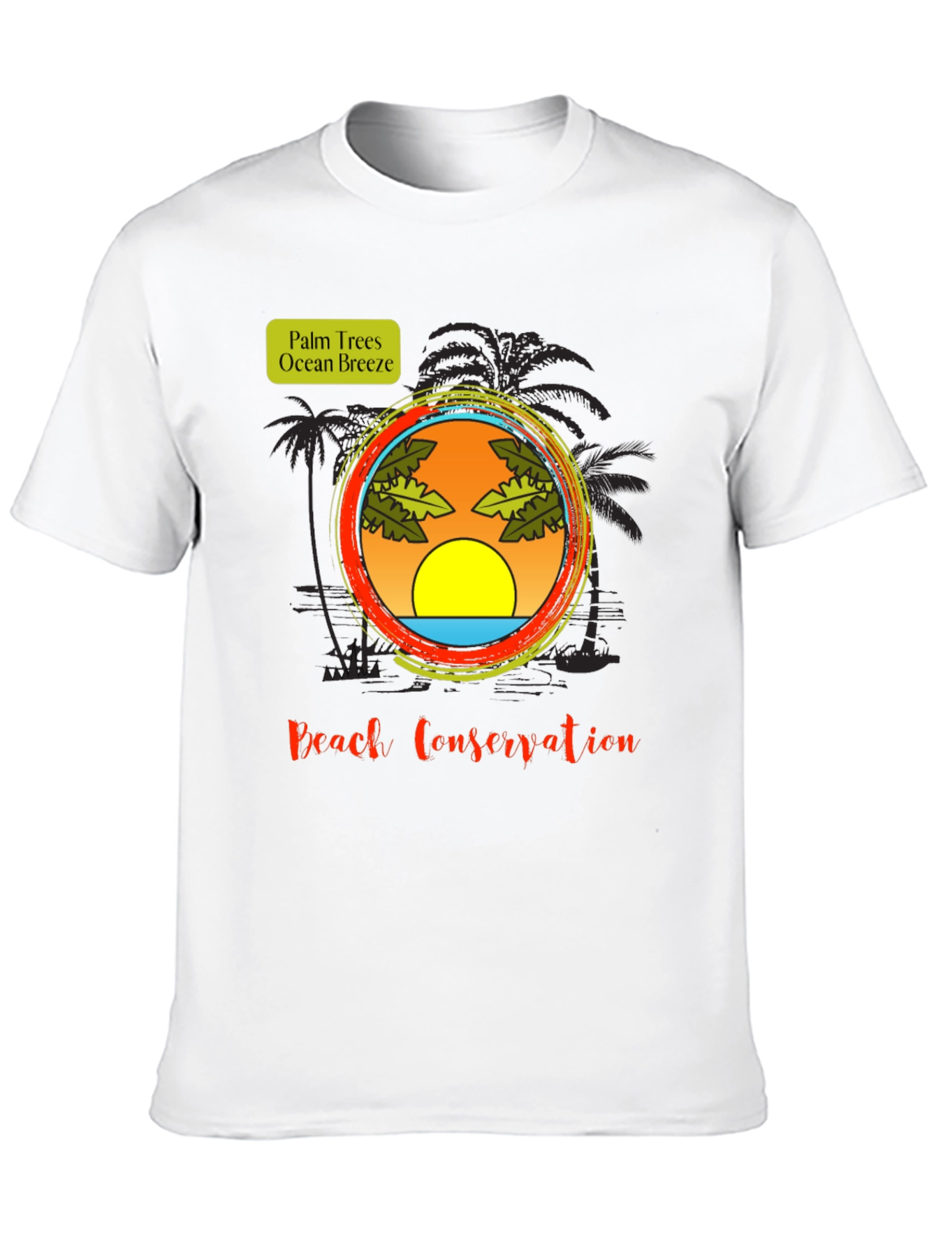 Beach Conservation T-Shirt - Palm Trees and Ocean Breeze