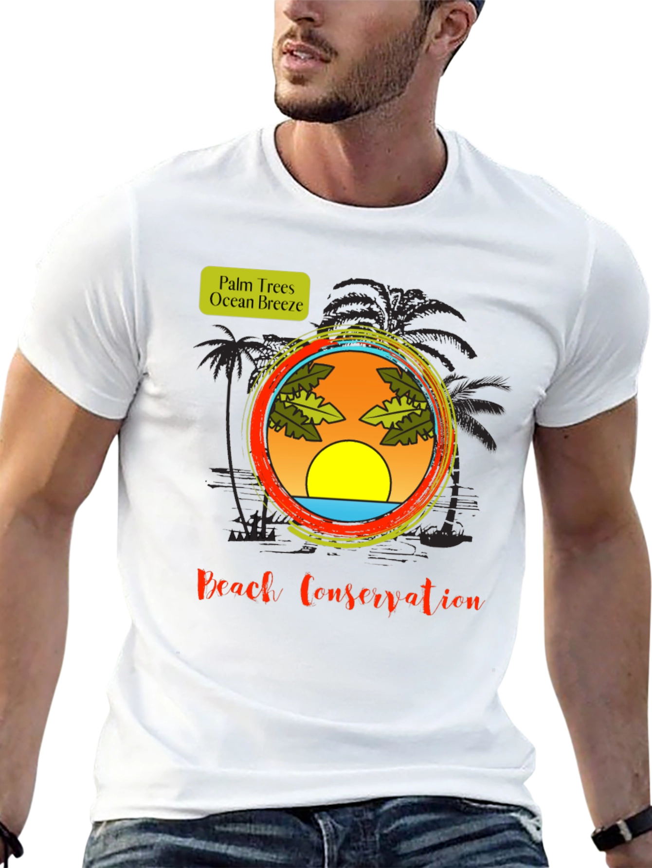 Beach Conservation T-Shirt - Palm Trees and Ocean Breeze