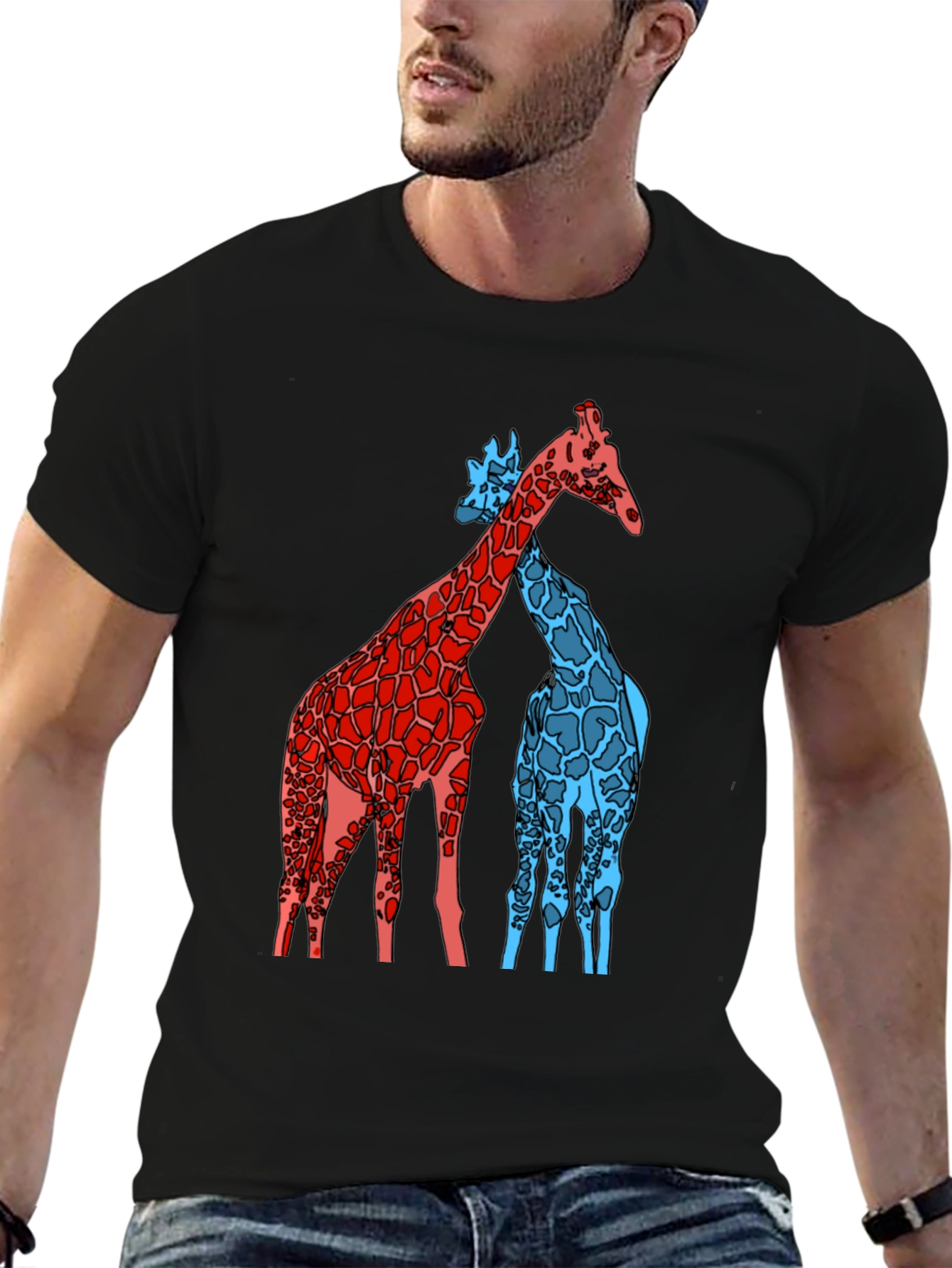 Giraffe Art Graphic Black T-Shirt