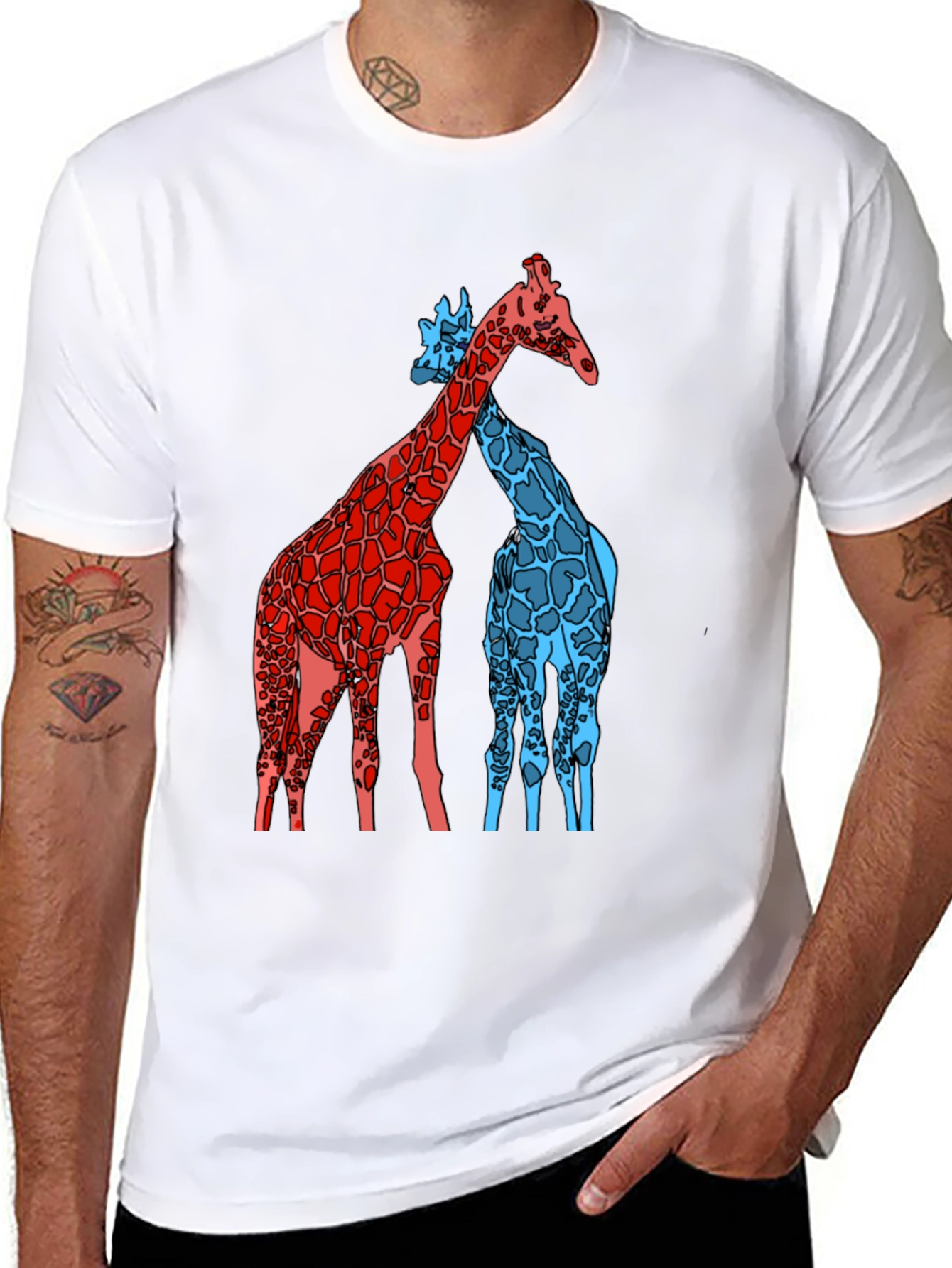 Giraffe Art Graphic Black T-Shirt