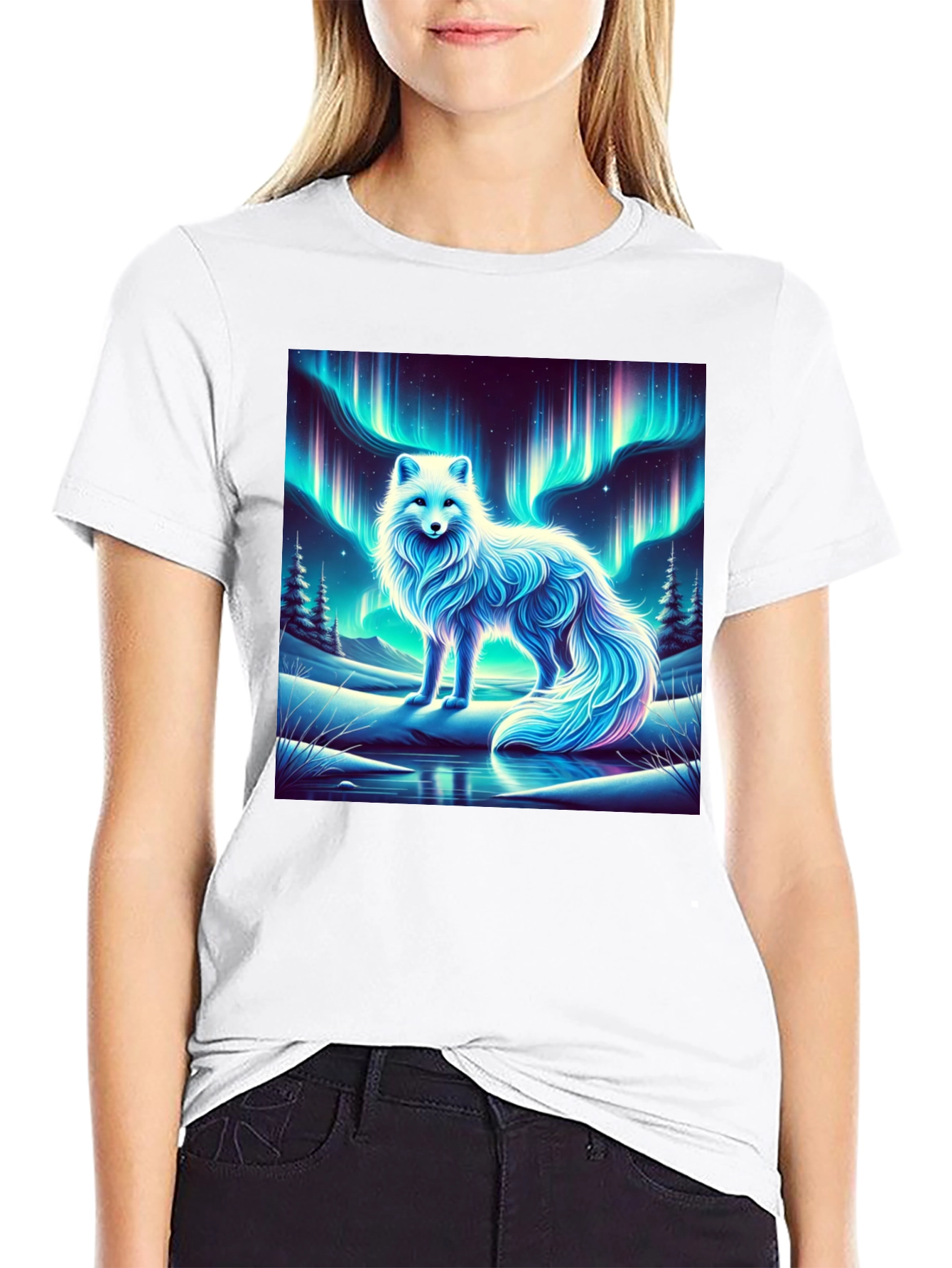 Arctic Fox Aurora Borealis Graphic Tee