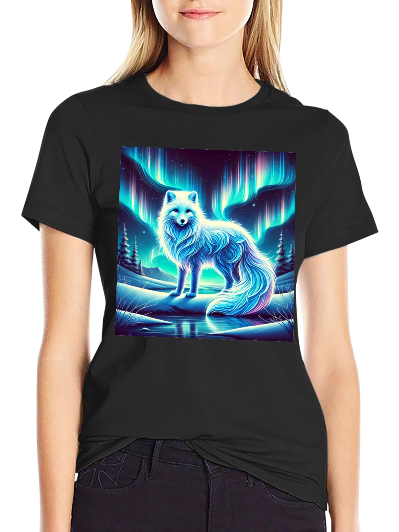 Arctic Fox Aurora Borealis Graphic Tee