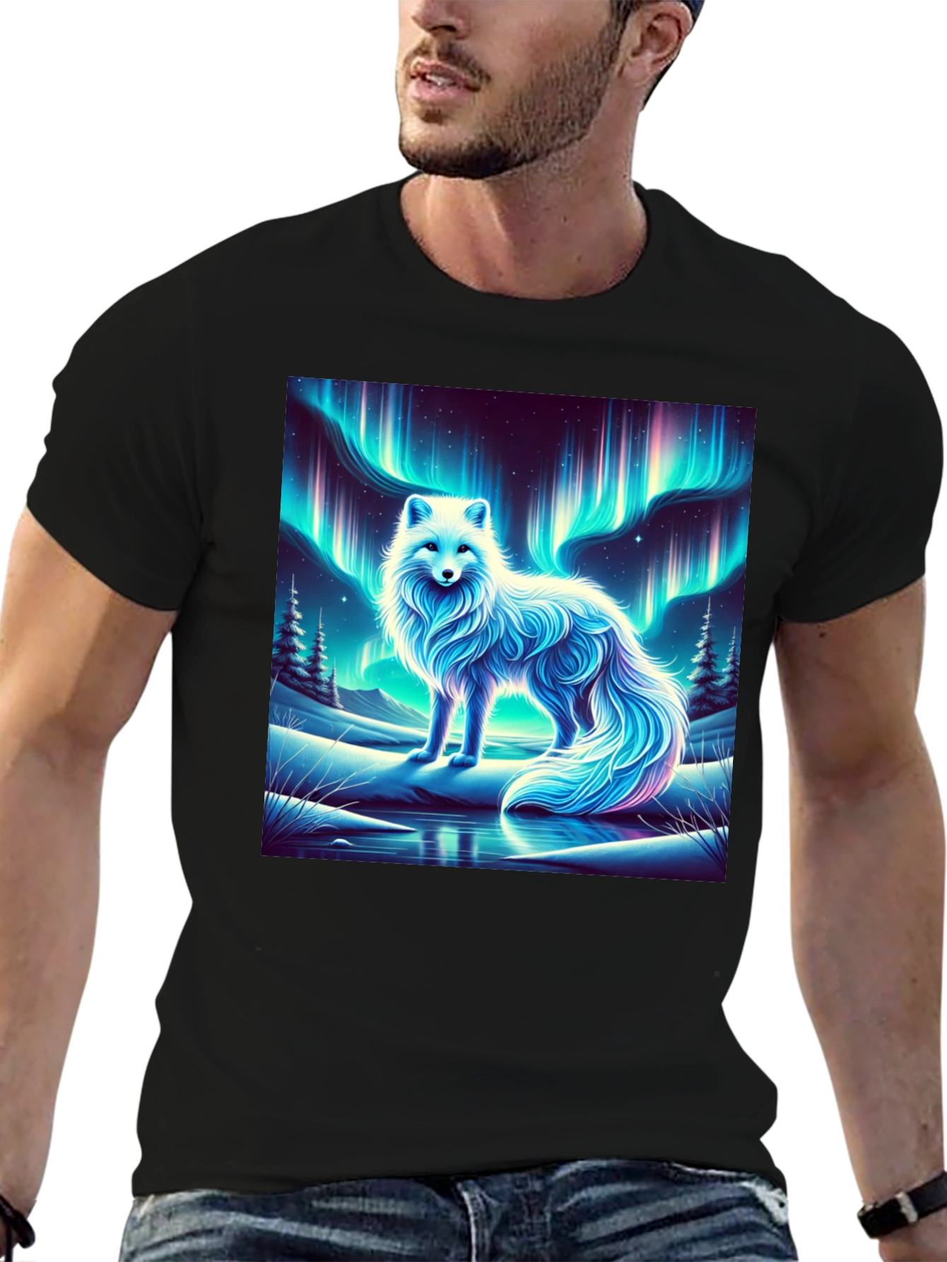 Arctic Fox Aurora Borealis Graphic Tee