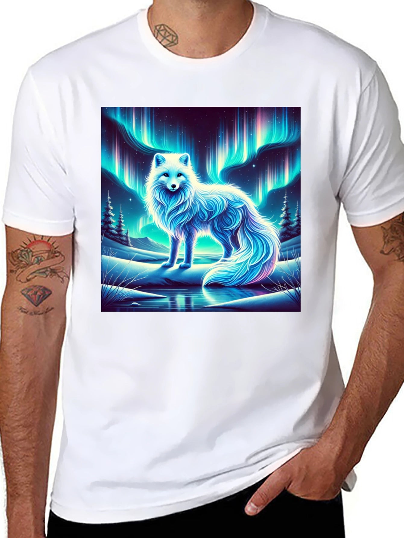 Arctic Fox Aurora Borealis Graphic Tee