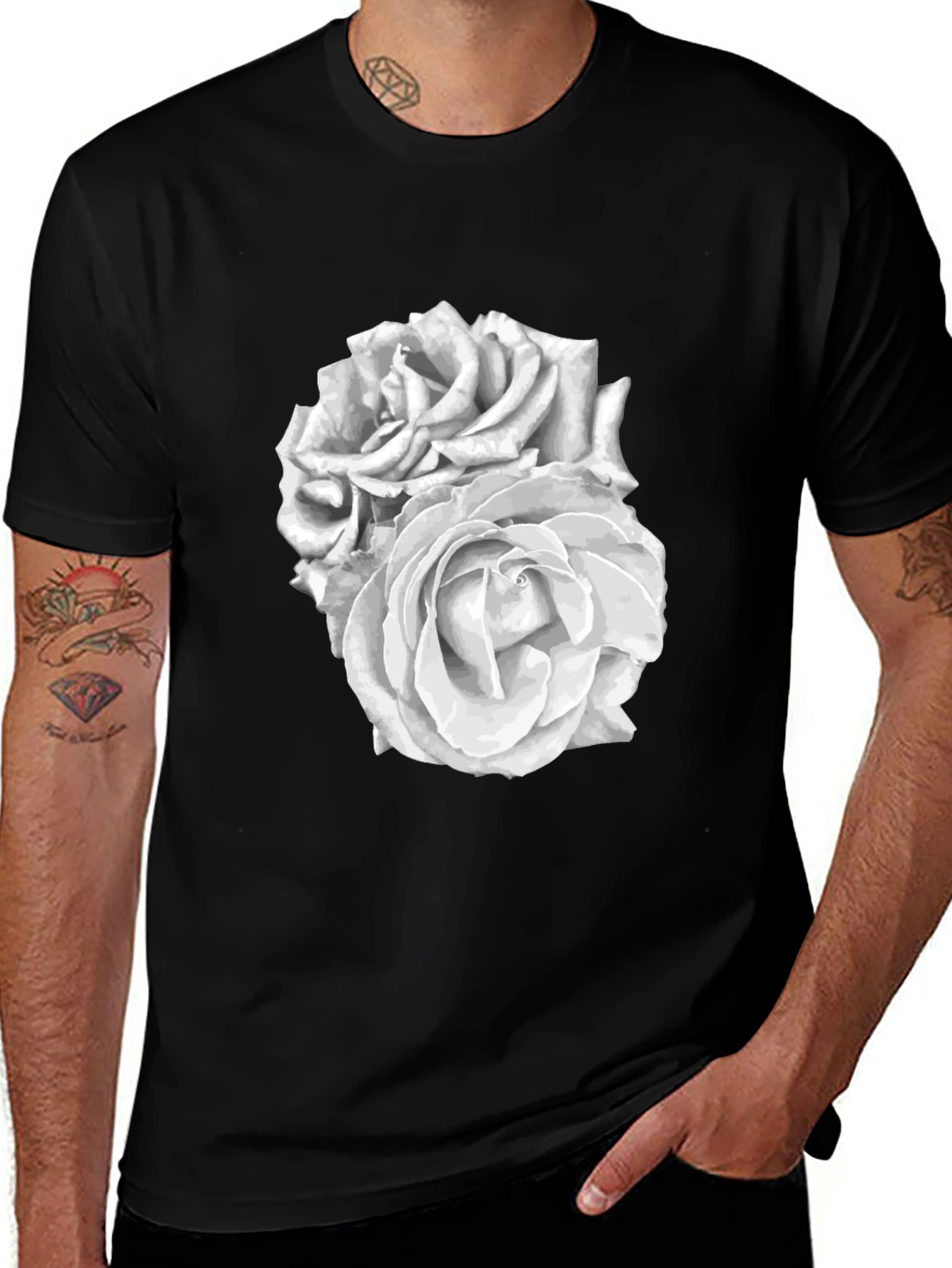 Black Rose Graphic Tee - Stylish Floral Design