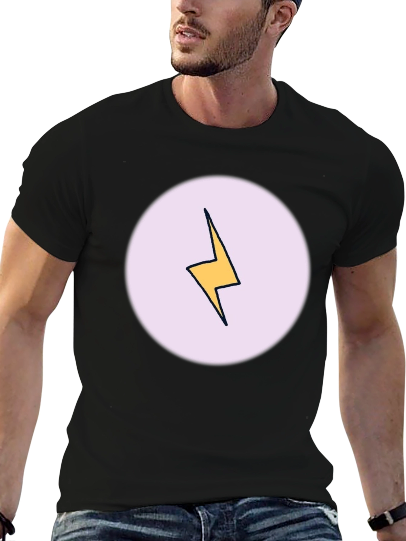 Lightning Bolt Graphic Tee - Black Cotton Casual Shirt