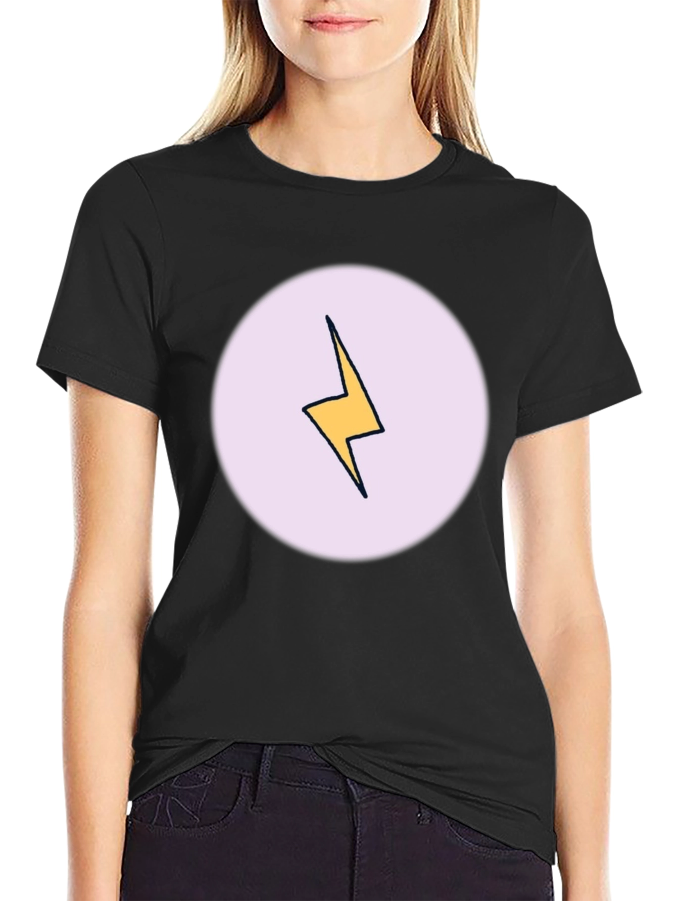 Lightning Bolt Graphic Tee - Black Cotton Casual Shirt