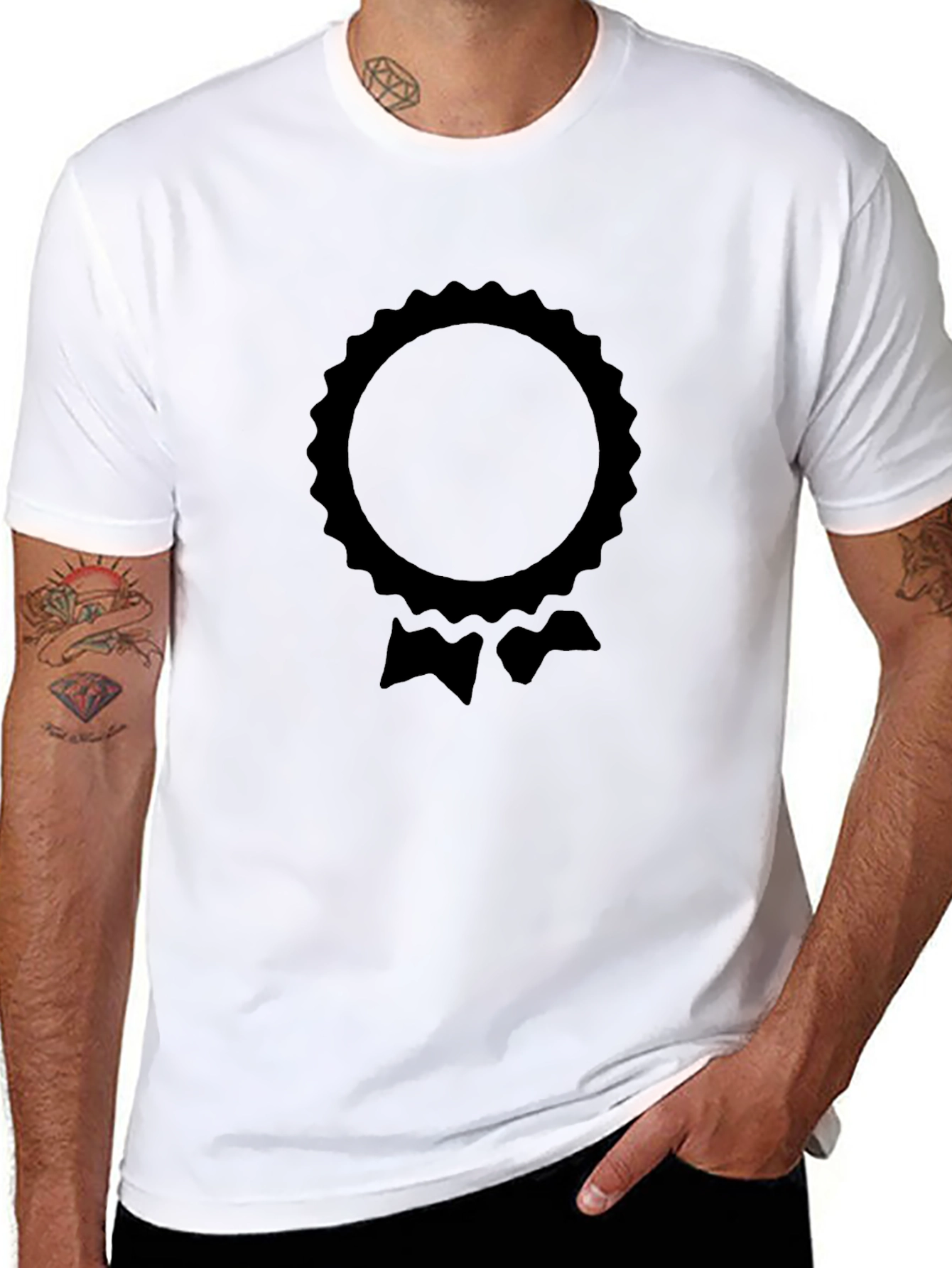 Black T-Shirt with Rosette Graphic