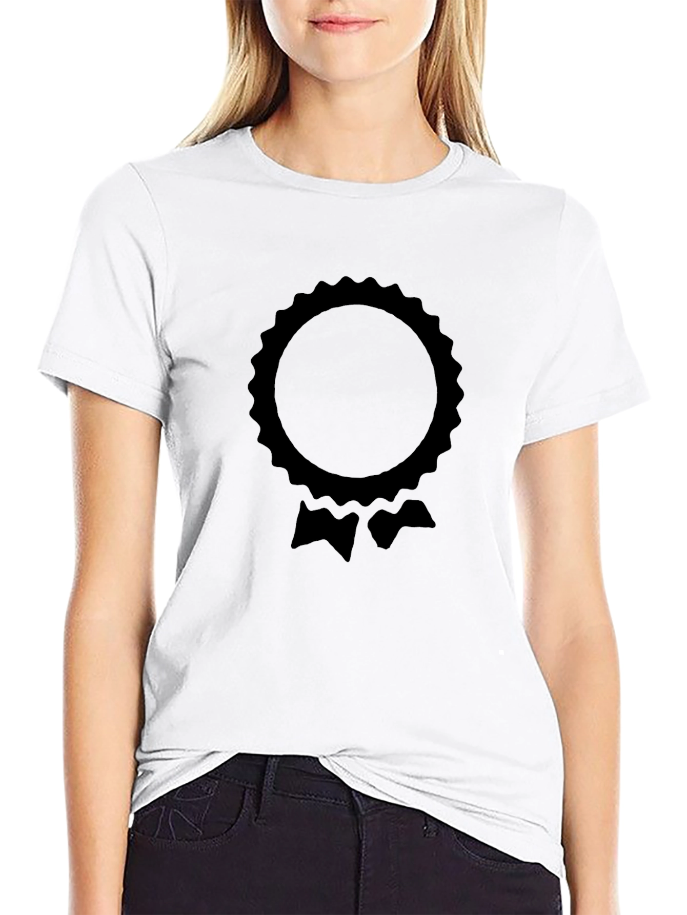Black T-Shirt with Rosette Graphic