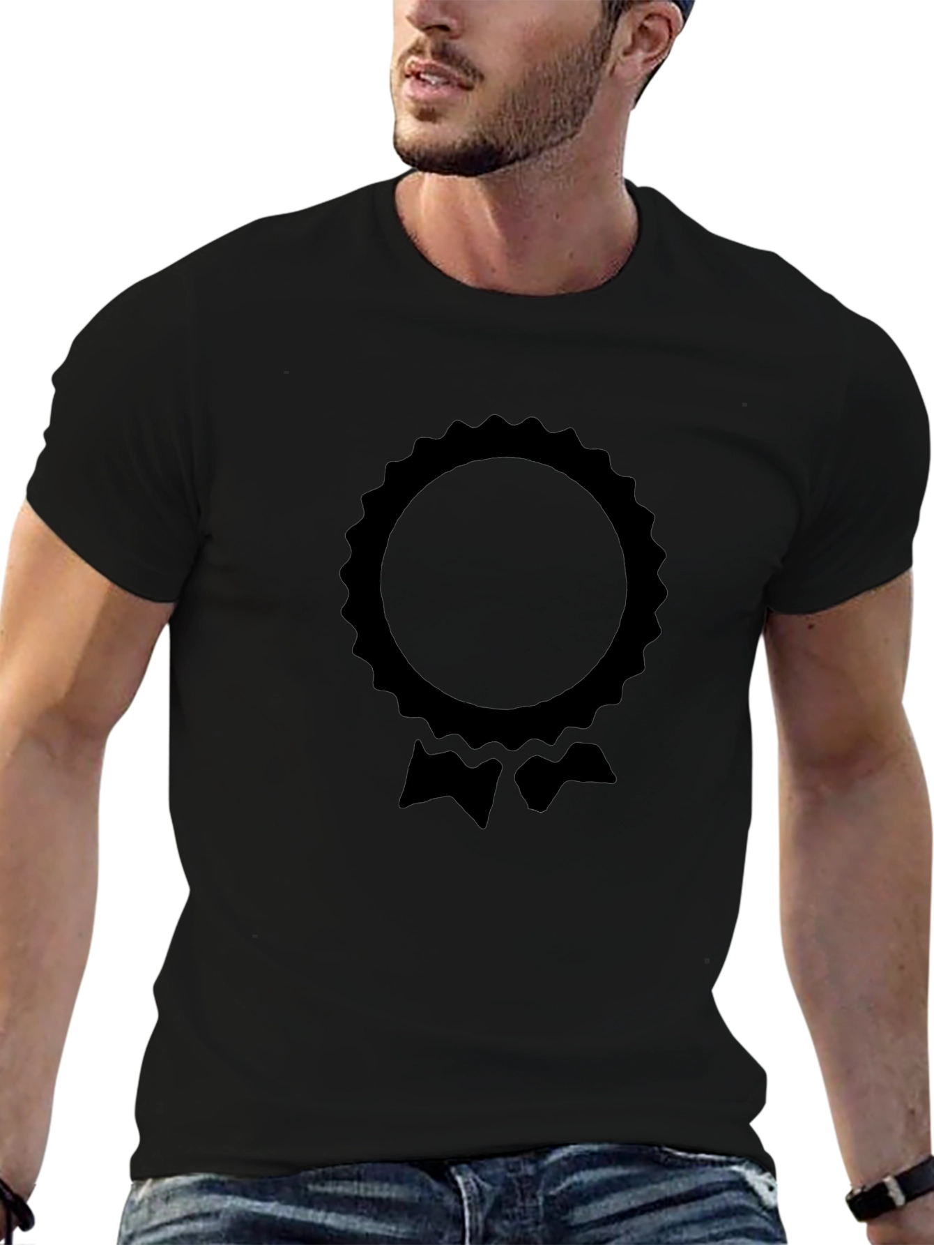 Black T-Shirt with Rosette Graphic